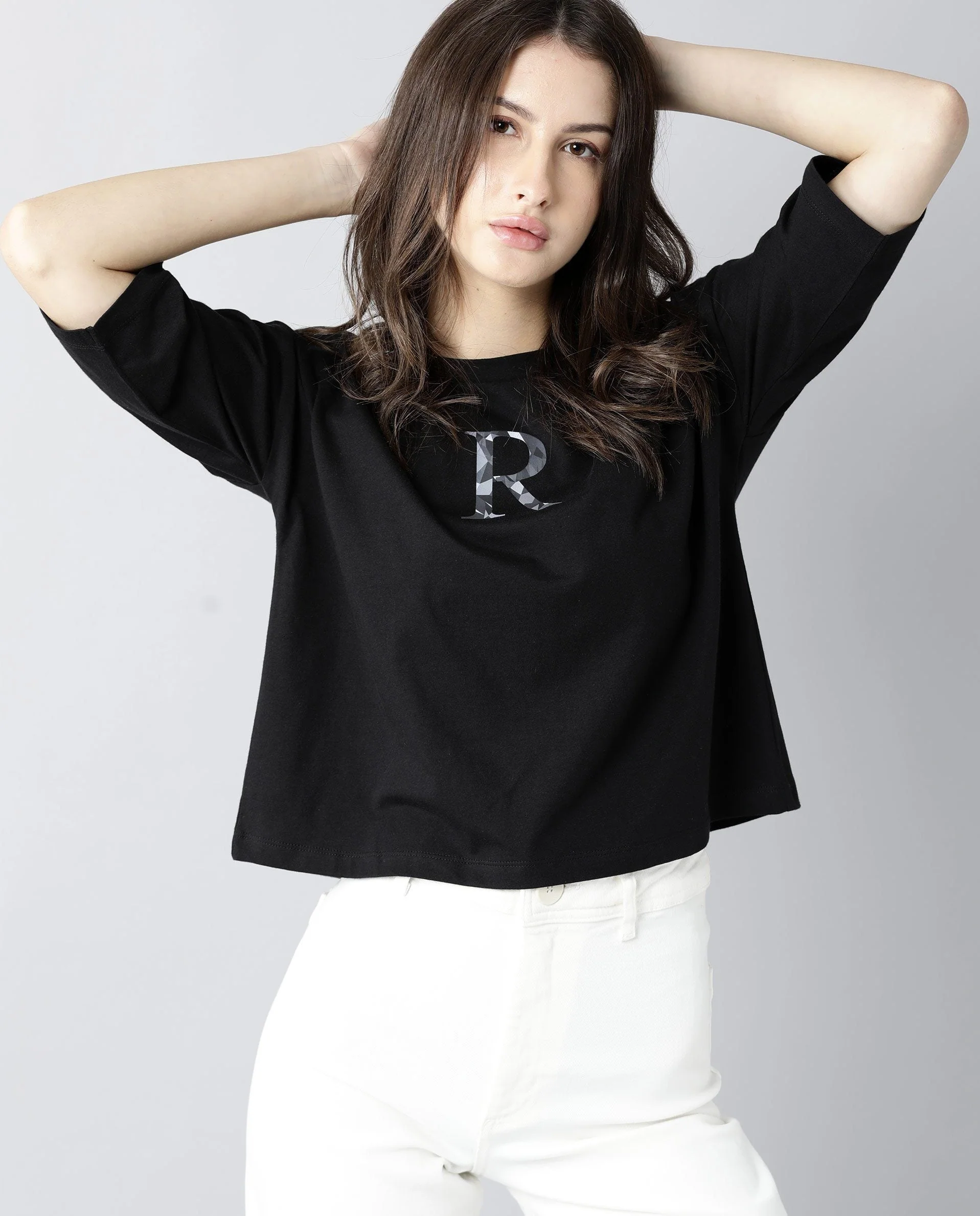 Rareism Womens Kaput Black T-Shirt Crew Neck Cotton Nylon Fabric Regular Fit Round Neck - Image 4