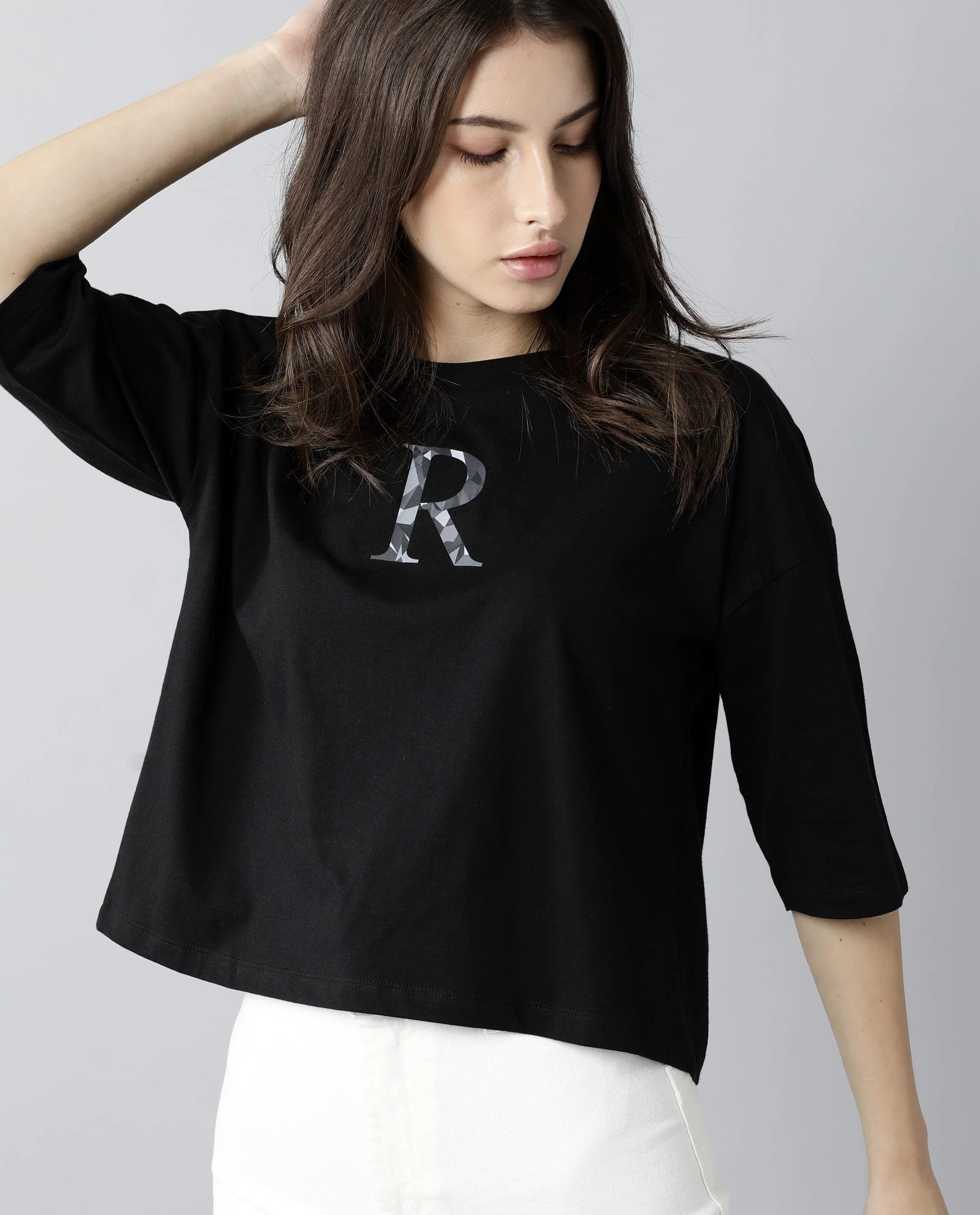 Rareism Womens Kaput Black T-Shirt Crew Neck Cotton Nylon Fabric Regular Fit Round Neck - Image 5