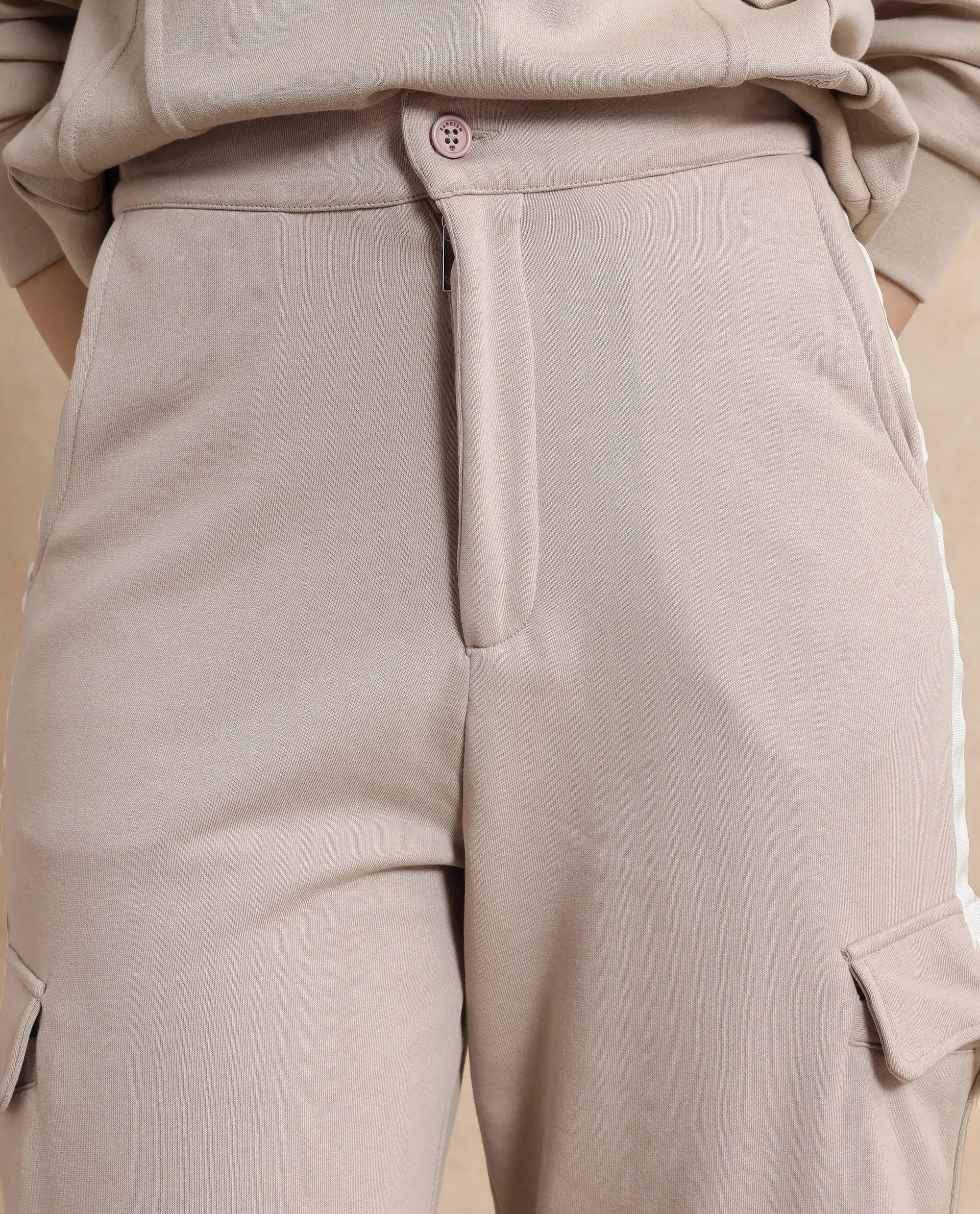 Rareism Women's Kar Beige Cotton Blend Plain Ankle Length Wide Track Pant - Image 7