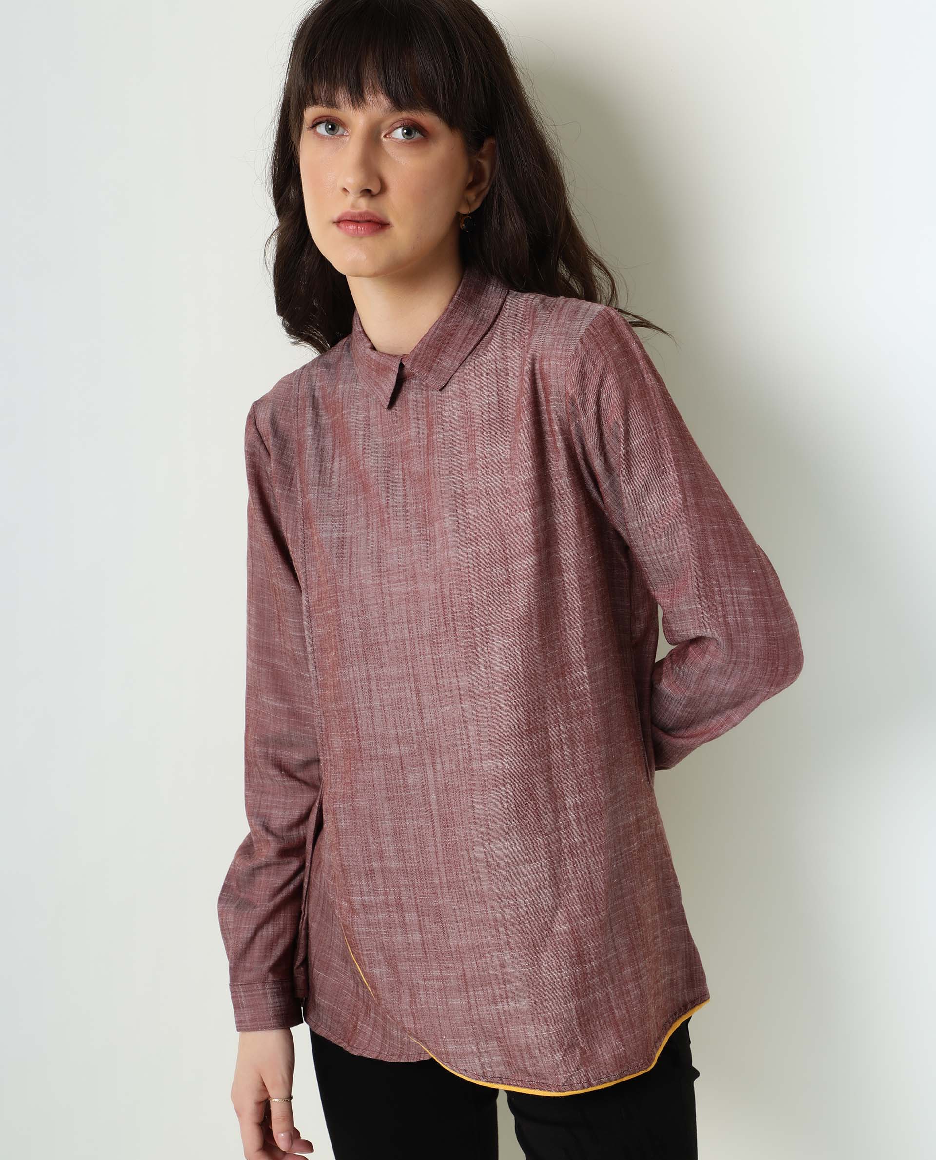 Rareism Womens Kara Brown Top Polycotton Fabric Full Sleeves Collar Neck - Image 3