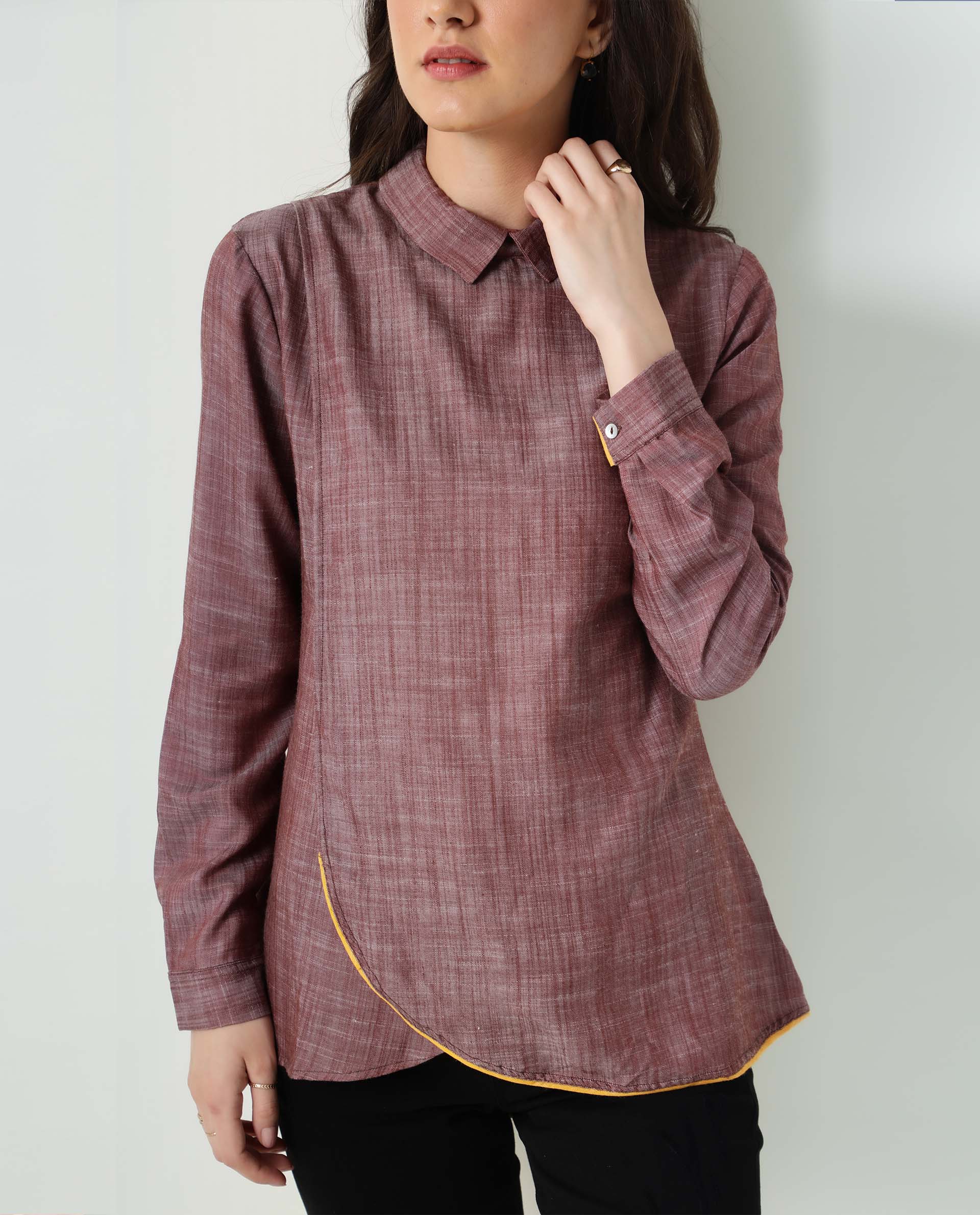 Rareism Womens Kara Brown Top Polycotton Fabric Full Sleeves Collar Neck - Image 5