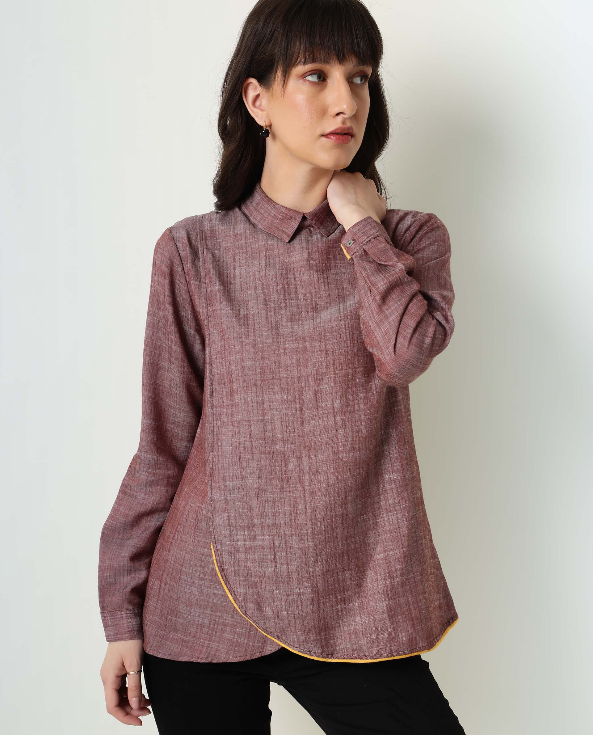 Rareism Womens Kara Brown Top Polycotton Fabric Full Sleeves Collar Neck - Image 6