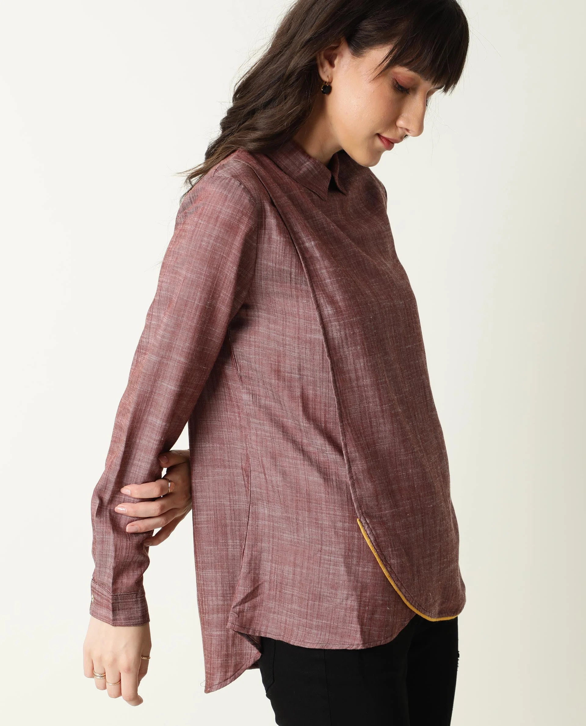 Rareism Womens Kara Brown Top Polycotton Fabric Full Sleeves Collar Neck - Image 9