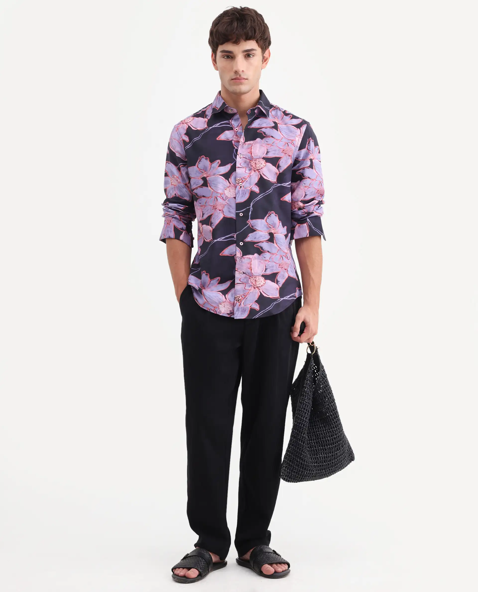 Rare Rabbit Men's Karal Black Cotton Blend Fabric Full Sleeve Regular Fit Floral Print Shirt - Image 2