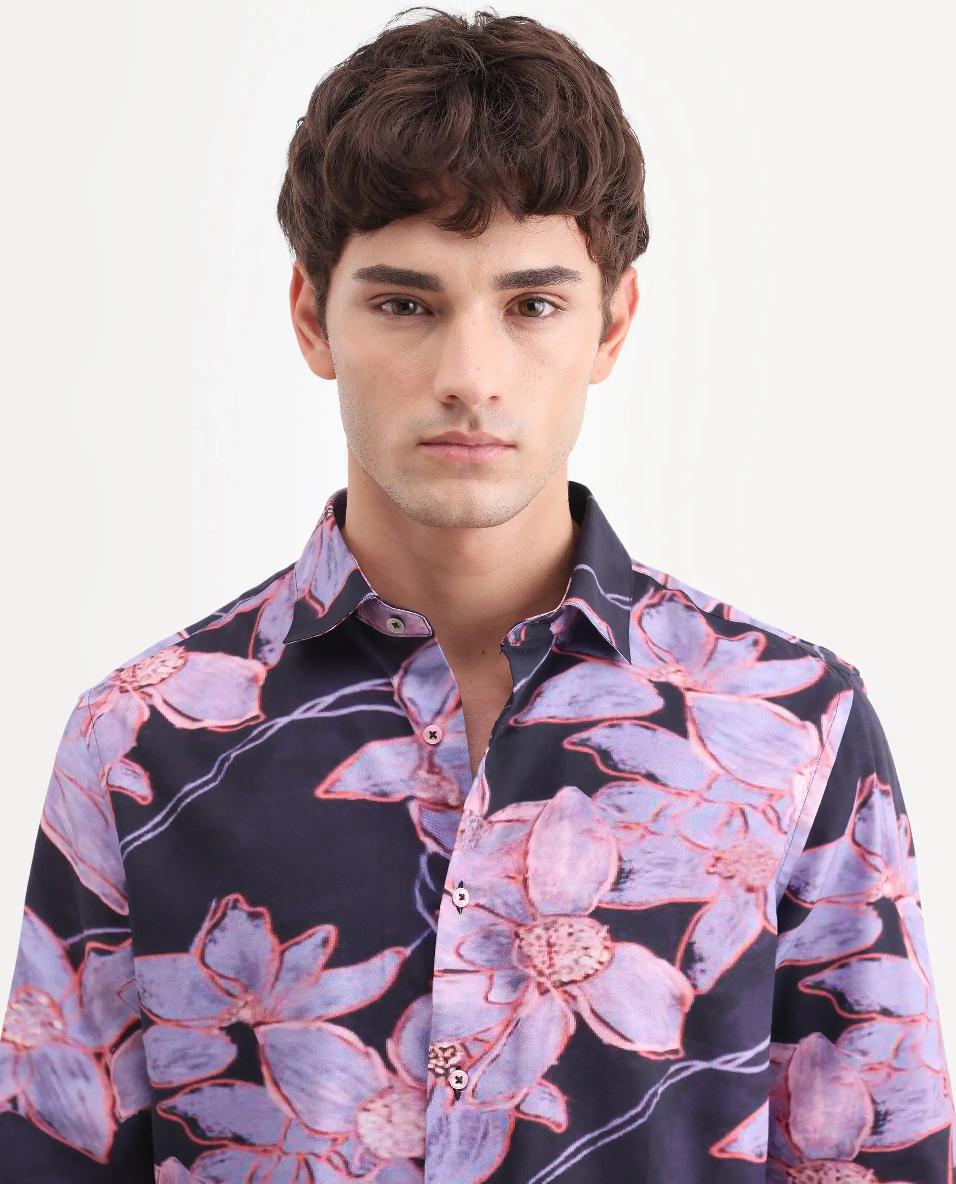 Rare Rabbit Men's Karal Black Cotton Blend Fabric Full Sleeve Regular Fit Floral Print Shirt - Image 3