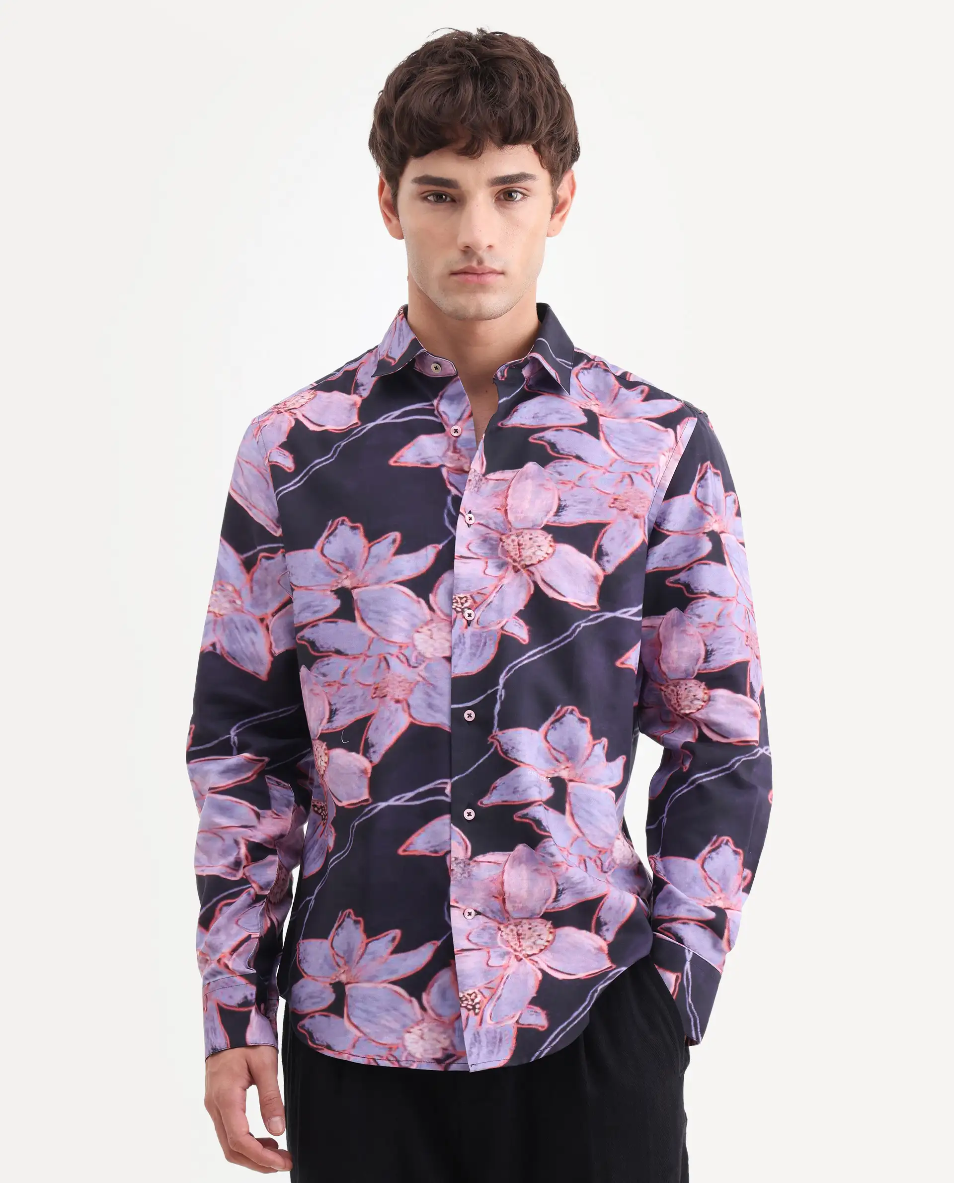 Rare Rabbit Men's Karal Black Cotton Blend Fabric Full Sleeve Regular Fit Floral Print Shirt - Image 4