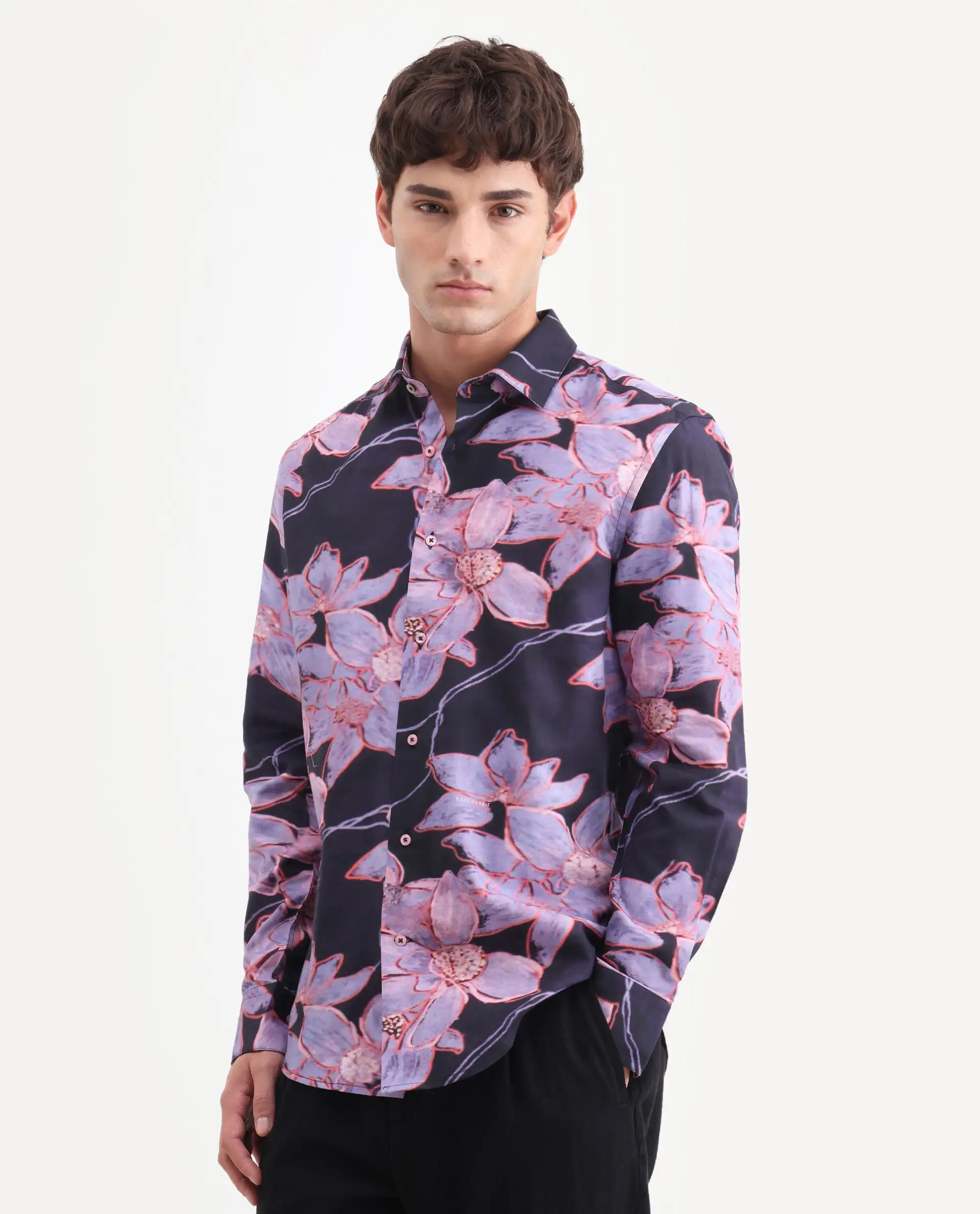Rare Rabbit Men's Karal Black Cotton Blend Fabric Full Sleeve Regular Fit Floral Print Shirt - Image 5