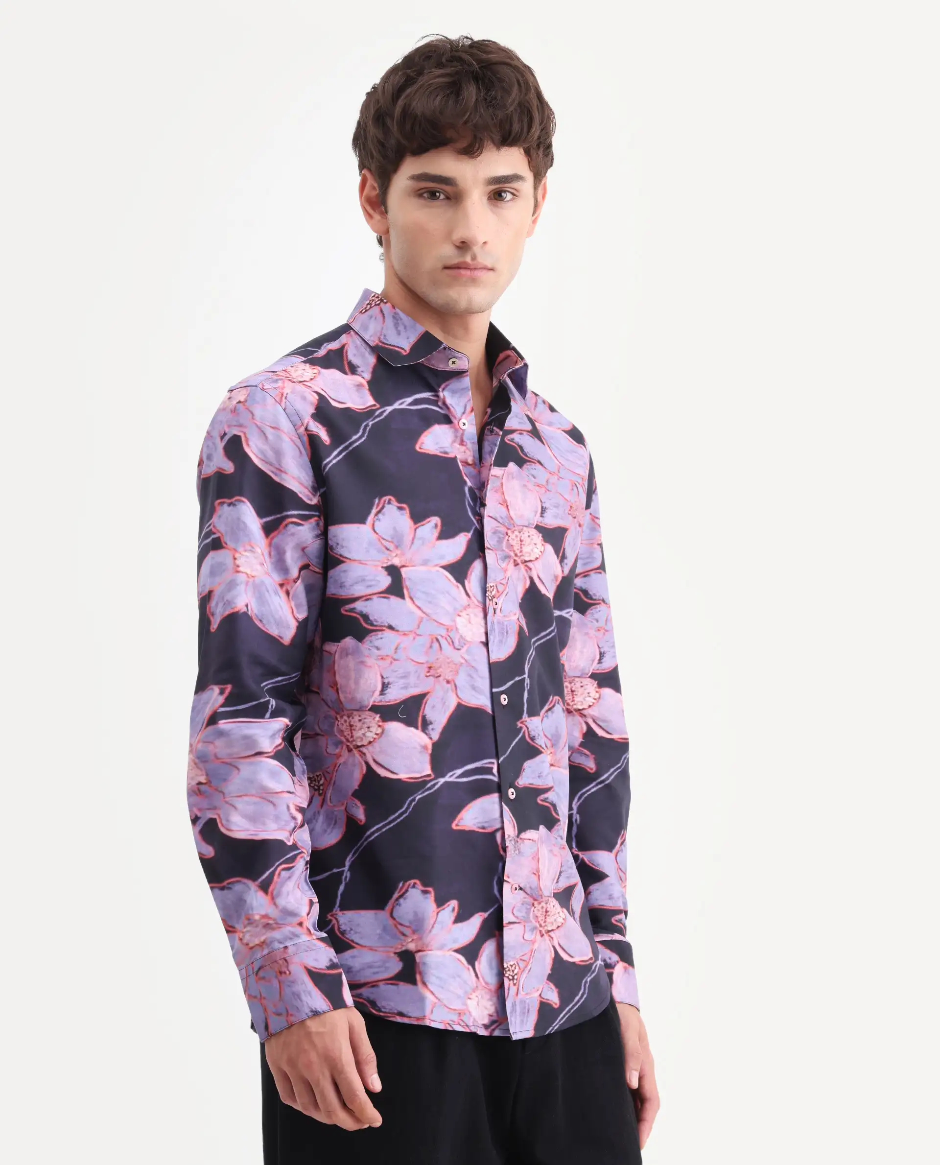 Rare Rabbit Men's Karal Black Cotton Blend Fabric Full Sleeve Regular Fit Floral Print Shirt - Image 6