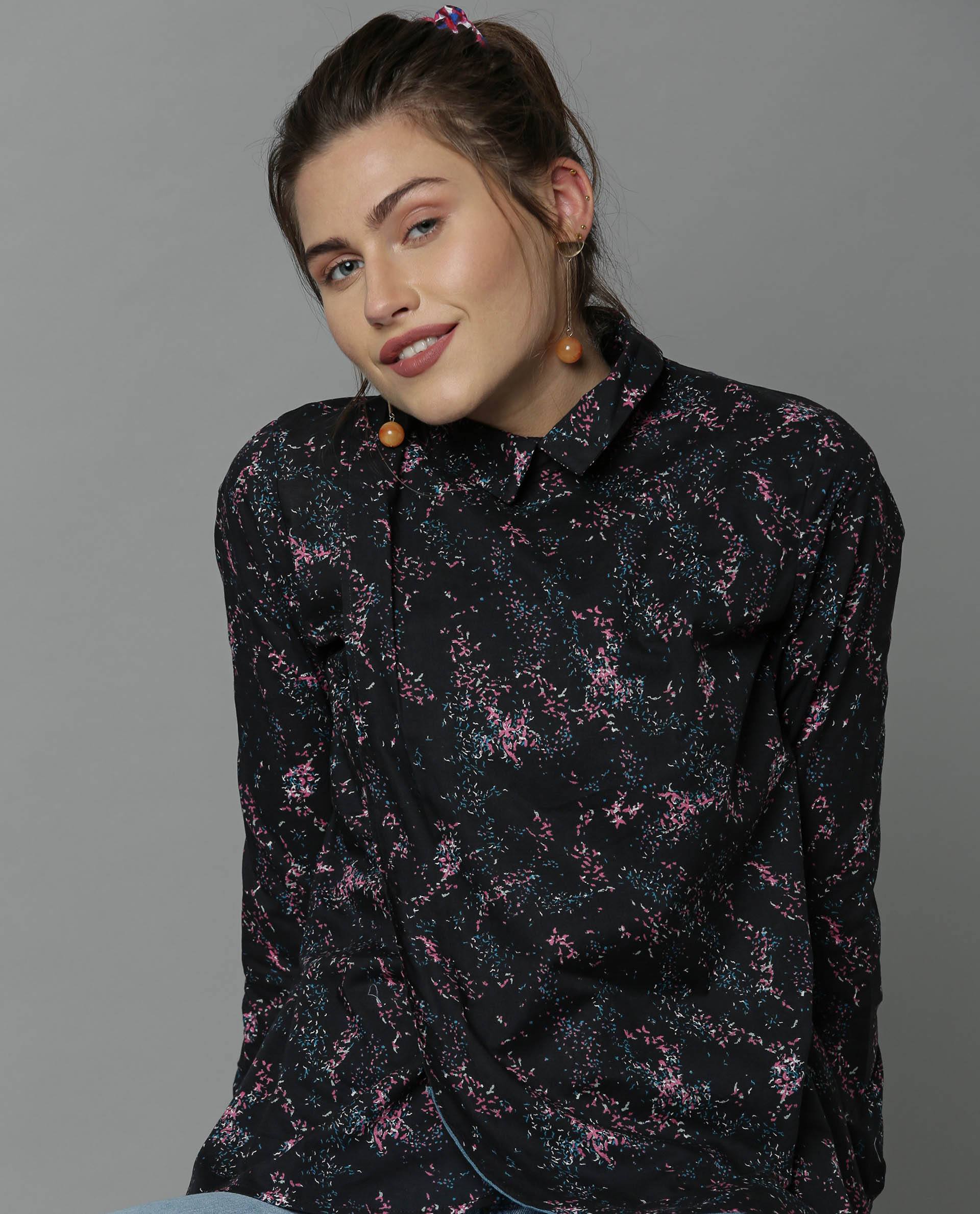 Rareism Womens Kara Black Top Polycotton Fabric Full Sleeves Collar Neck - Image 4
