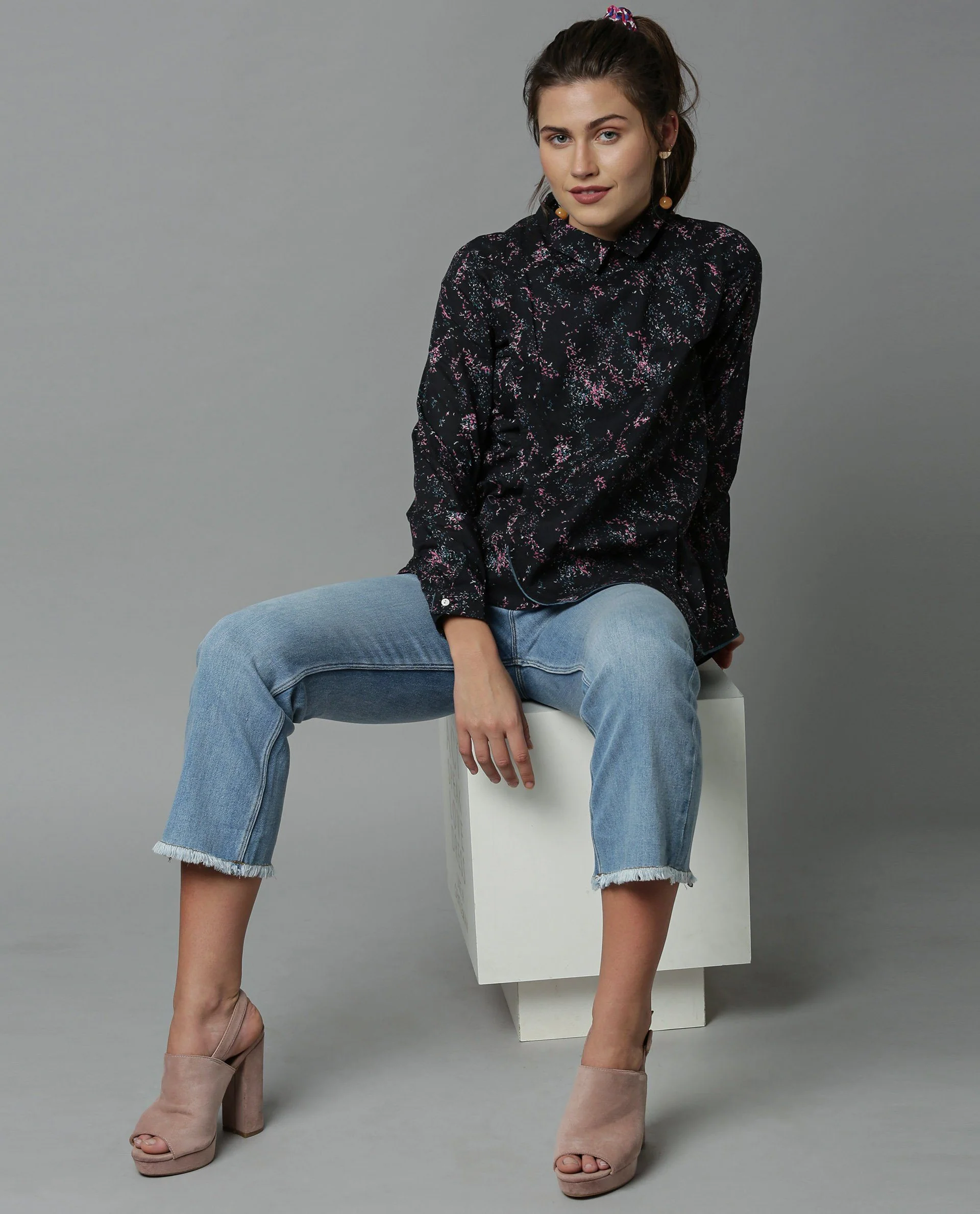 Rareism Womens Kara Black Top Polycotton Fabric Full Sleeves Collar Neck - Image 5