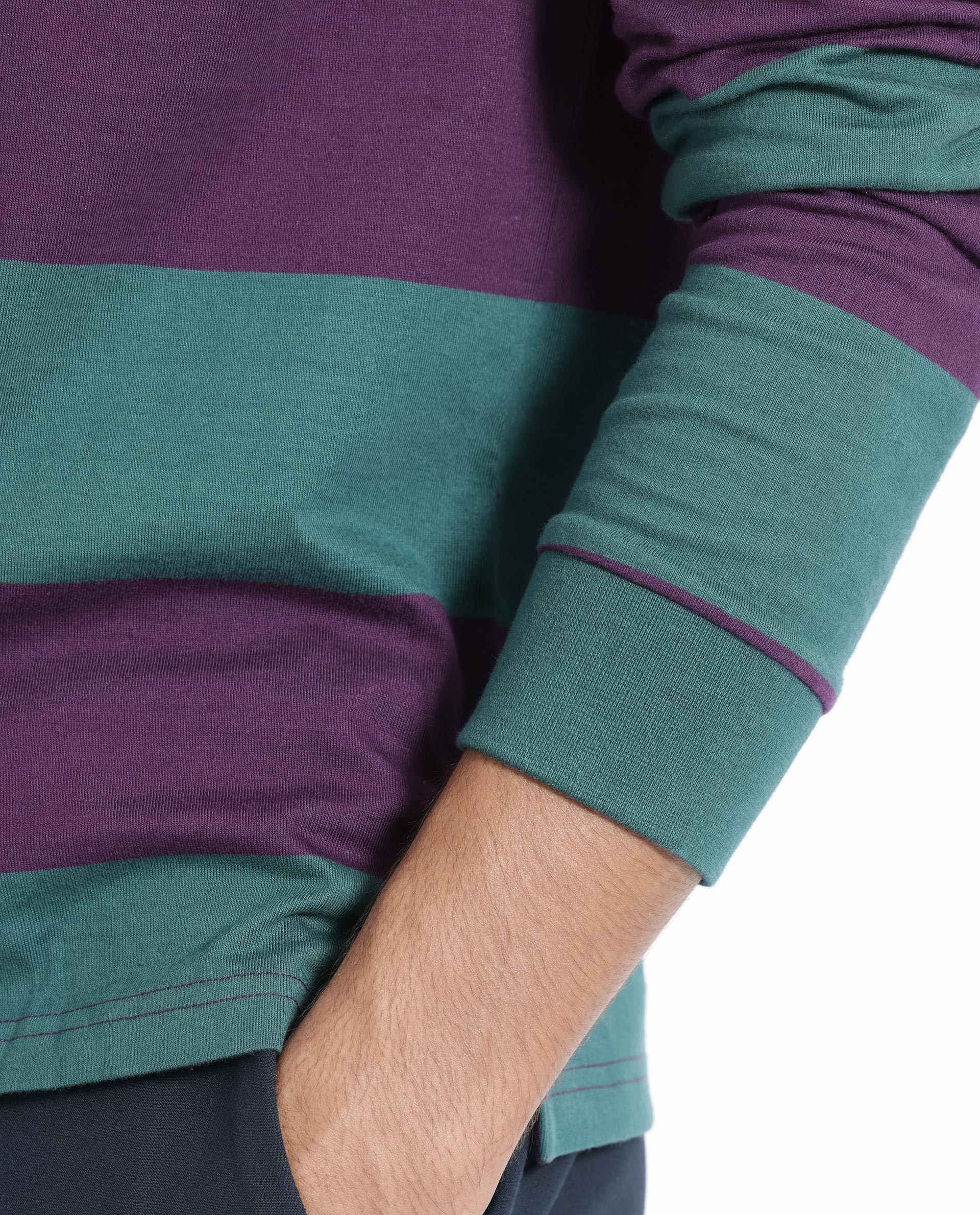 Rare Rabbit Men's Karen Dark Purple Cotton Striped Print Regular Fit Full Sleeve Polo - Image 2