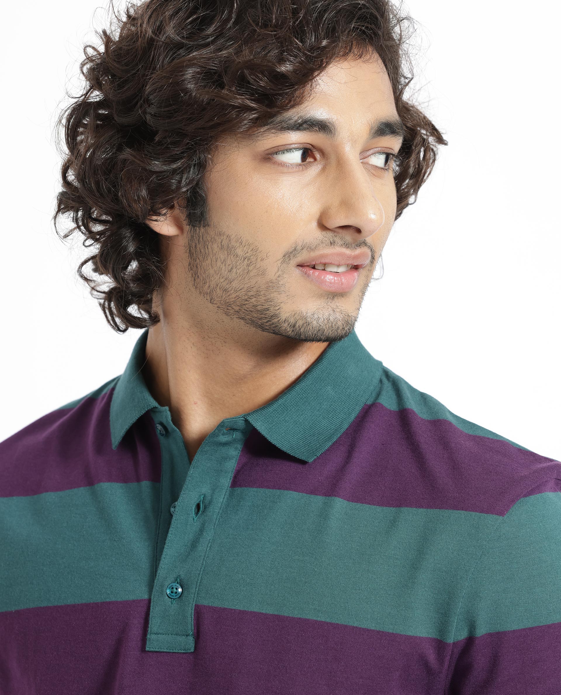 Rare Rabbit Men's Karen Dark Purple Cotton Striped Print Regular Fit Full Sleeve Polo - Image 4