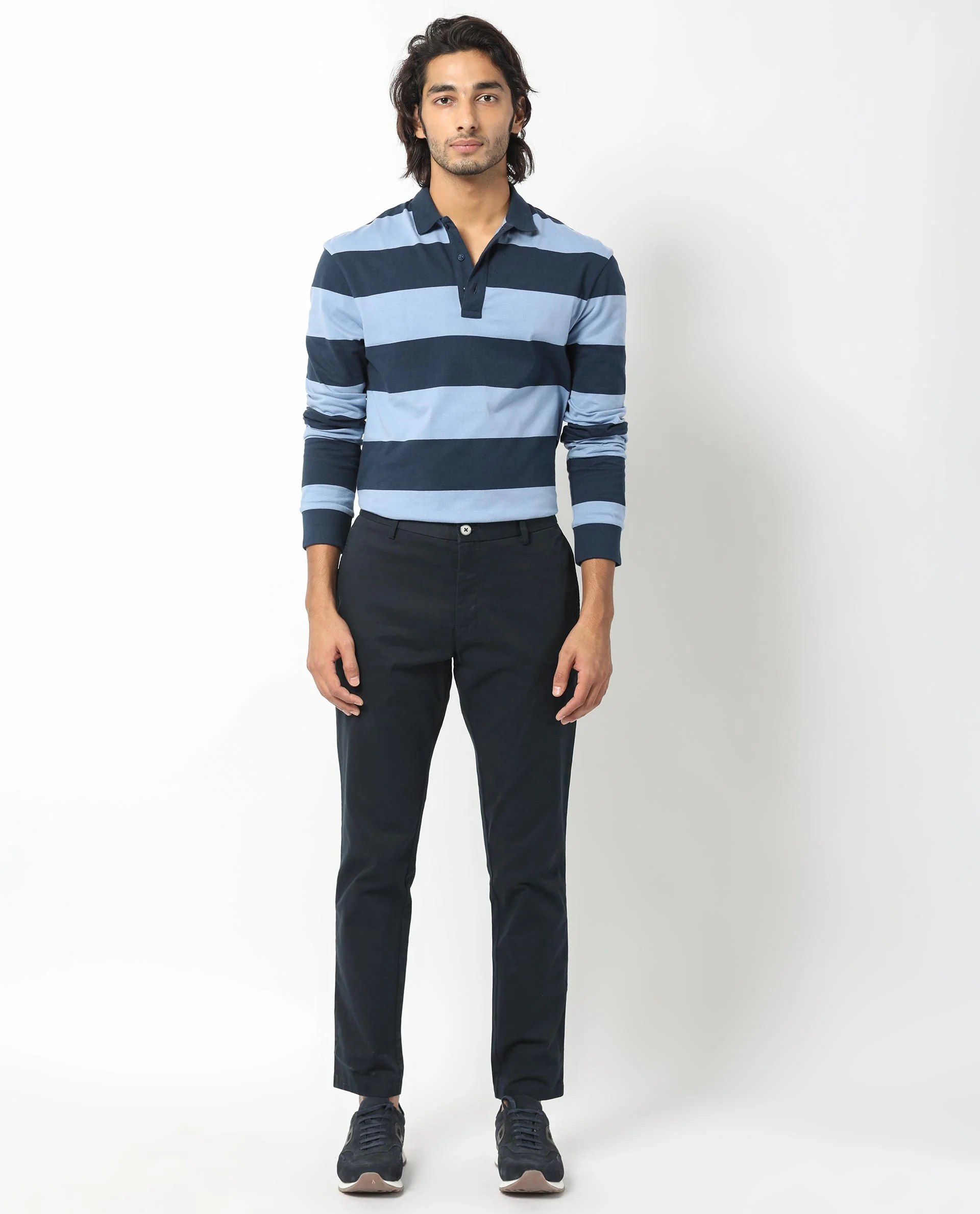 Rare Rabbit Men's Karen Dusky Blue Cotton Striped Print Regular Fit Full Sleeve Polo - Image 3