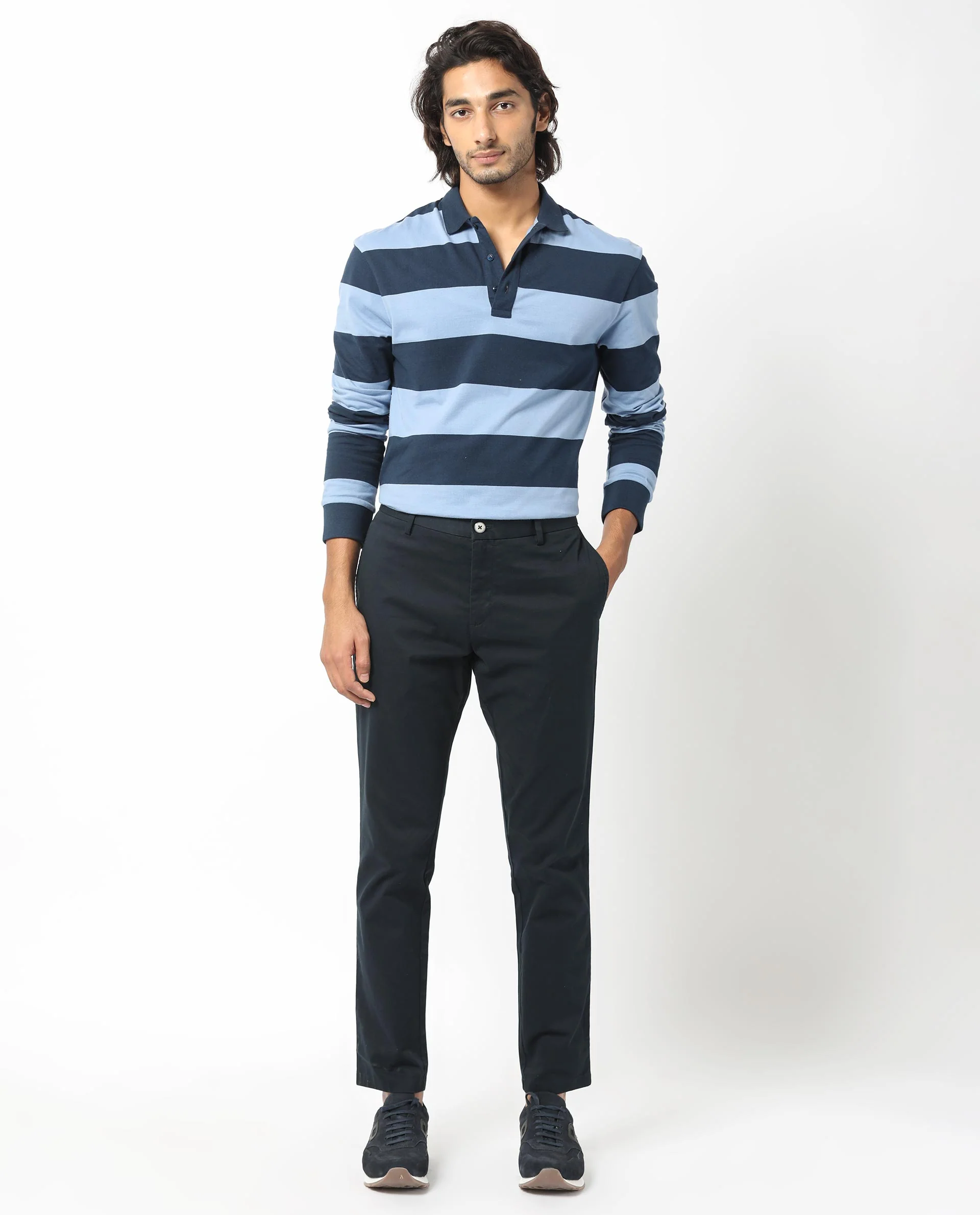 Rare Rabbit Men's Karen Dusky Blue Cotton Striped Print Regular Fit Full Sleeve Polo - Image 5