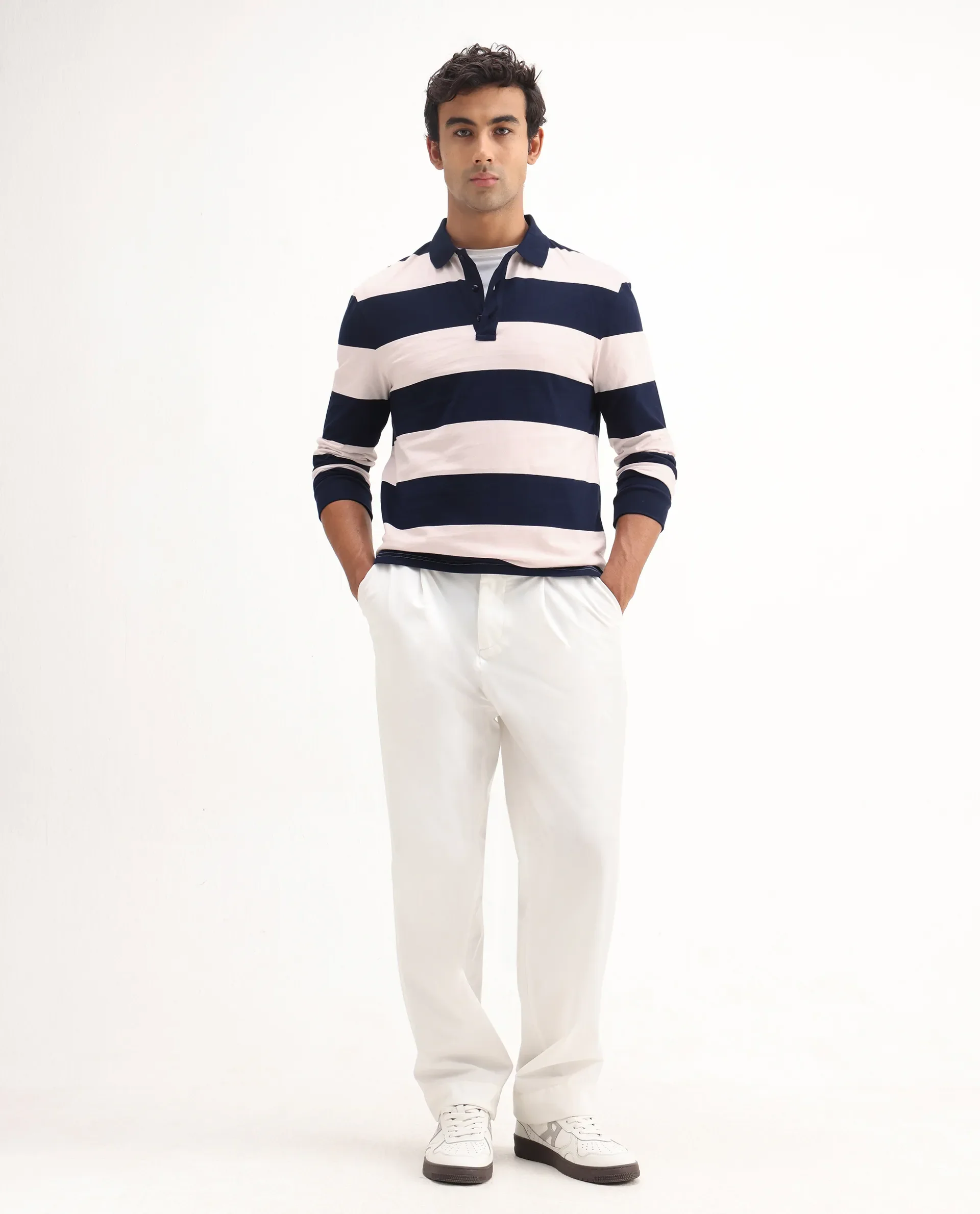 Rare Rabbit Men's Karen Light Pink Cotton Striped Print Regular Fit Full Sleeve Polo - Image 2