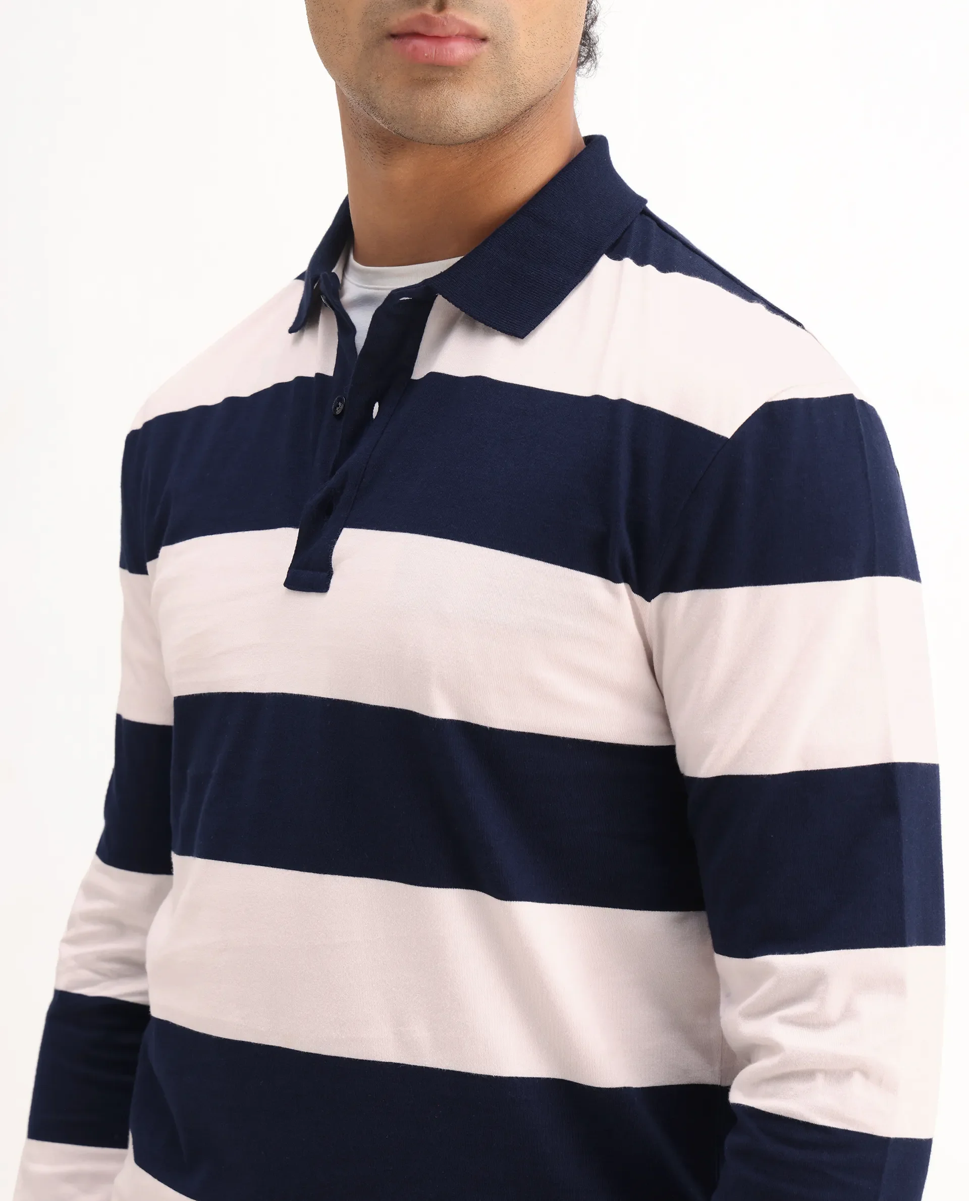 Rare Rabbit Men's Karen Light Pink Cotton Striped Print Regular Fit Full Sleeve Polo - Image 3