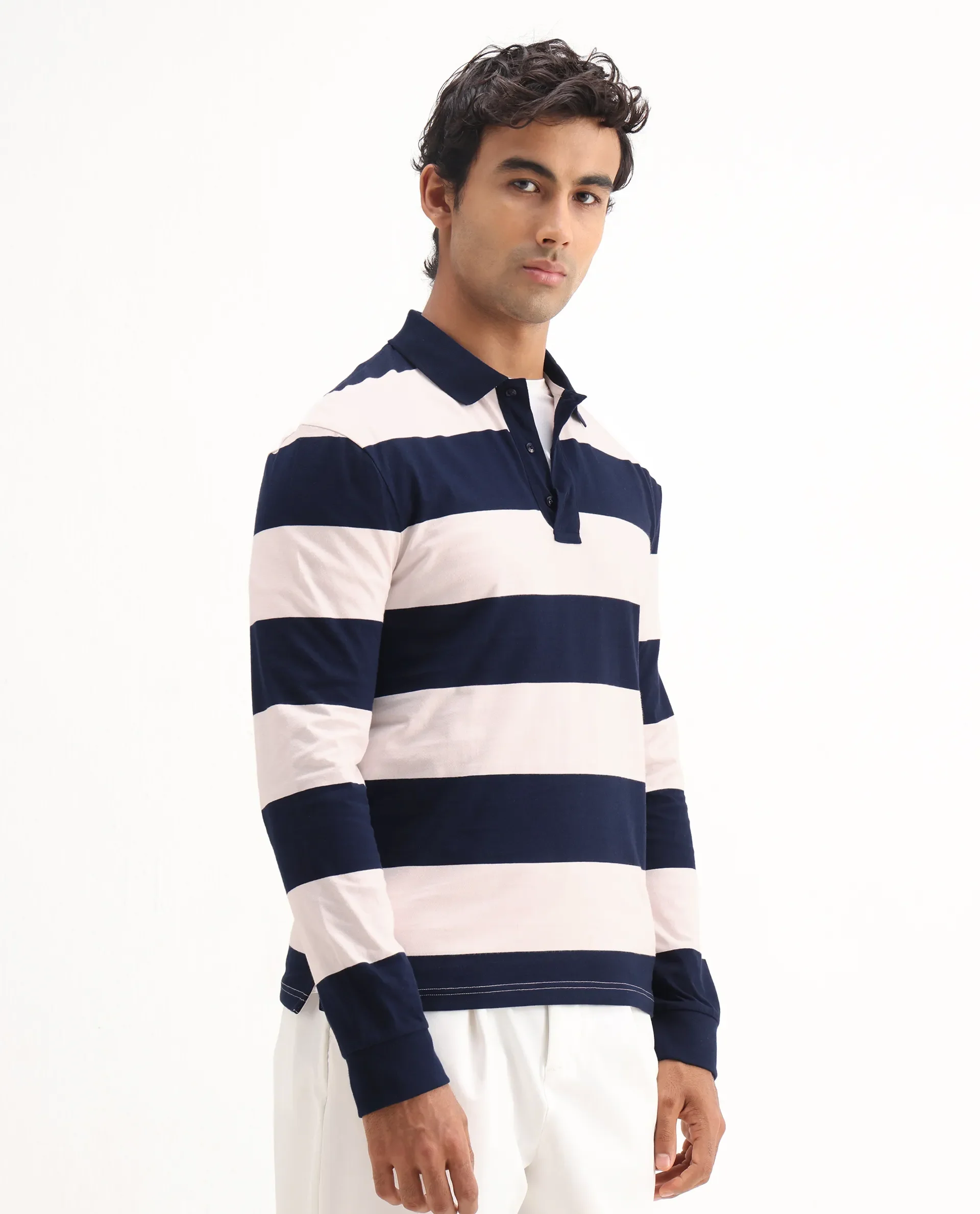 Rare Rabbit Men's Karen Light Pink Cotton Striped Print Regular Fit Full Sleeve Polo - Image 6