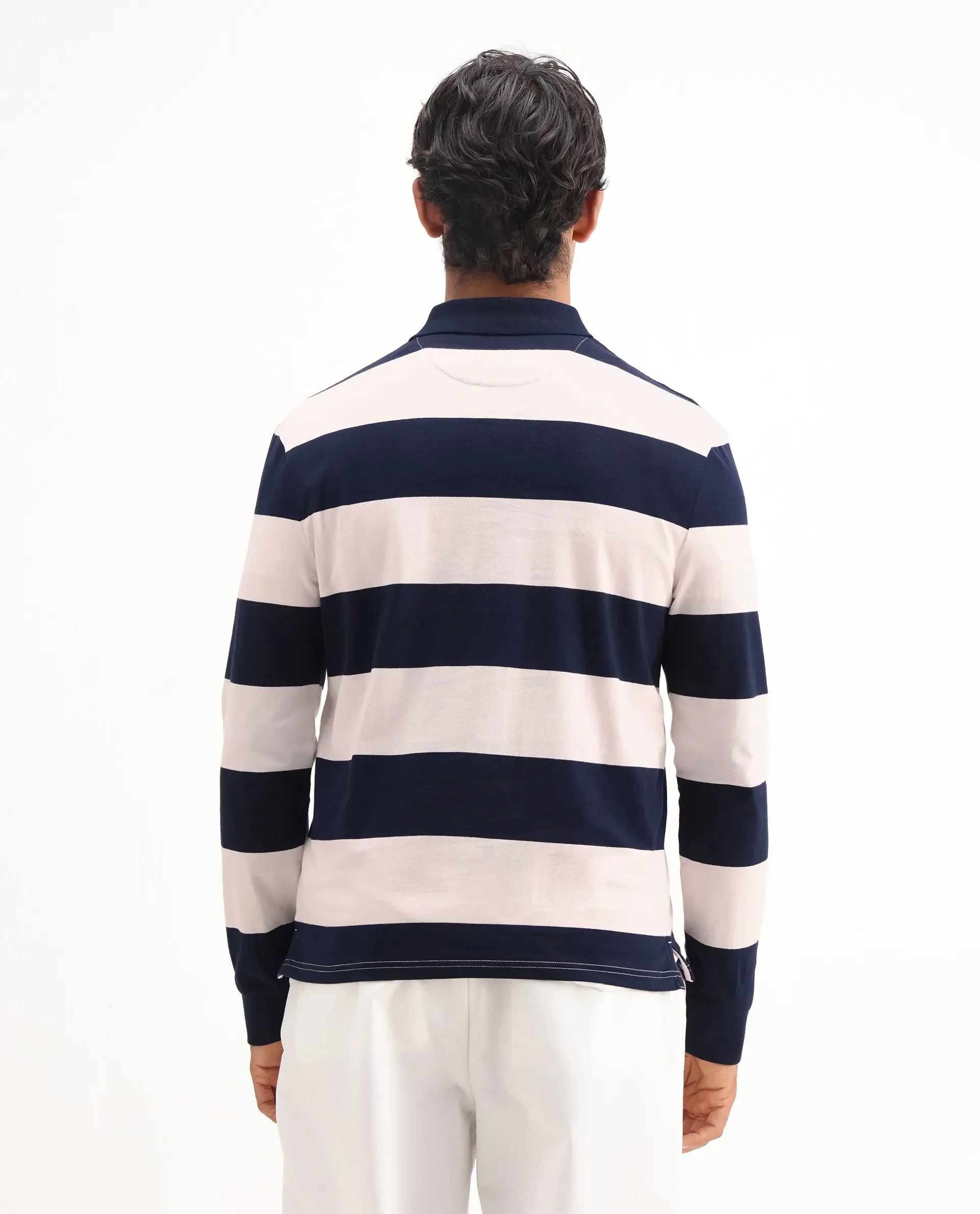 Rare Rabbit Men's Karen Light Pink Cotton Striped Print Regular Fit Full Sleeve Polo - Image 7