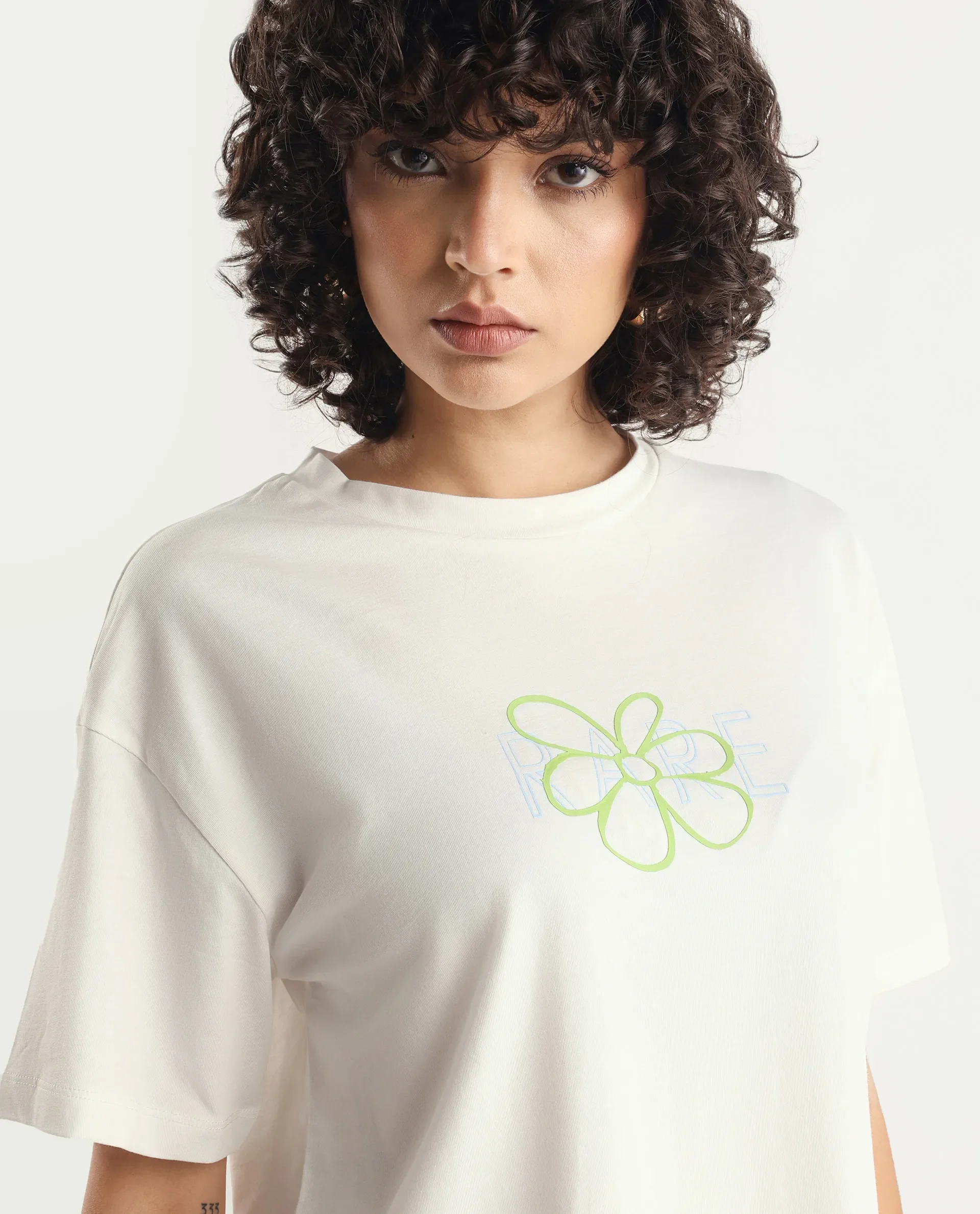 Rareism Women's Karen Off White Cotton Blend Crew Neck Graphic Print Boxy Fit T-Shirt - Image 7