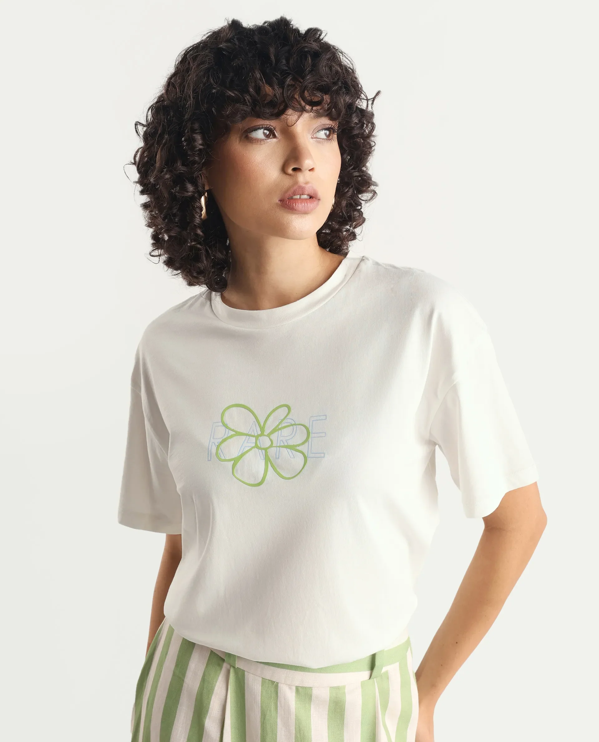 Rareism Women's Karen Off White Cotton Blend Crew Neck Graphic Print Boxy Fit T-Shirt - Image 8