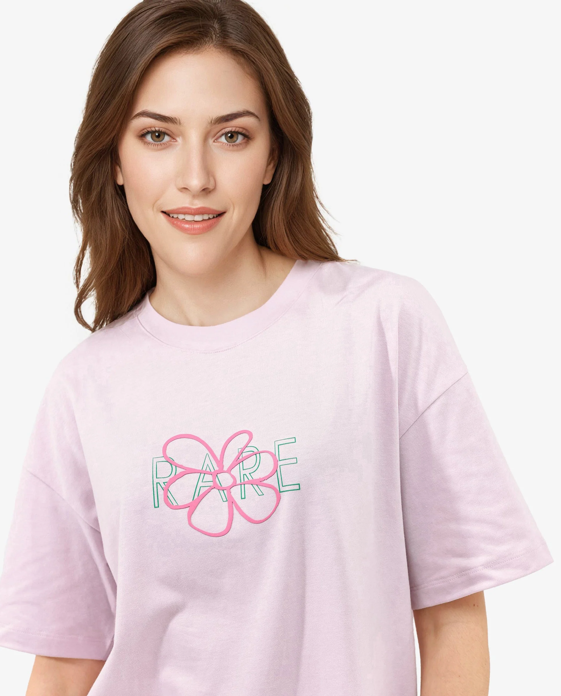 Rareism Women's Cotton Blend Crew Neck Graphic Print Boxy Fit T-Shirt - Image 3
