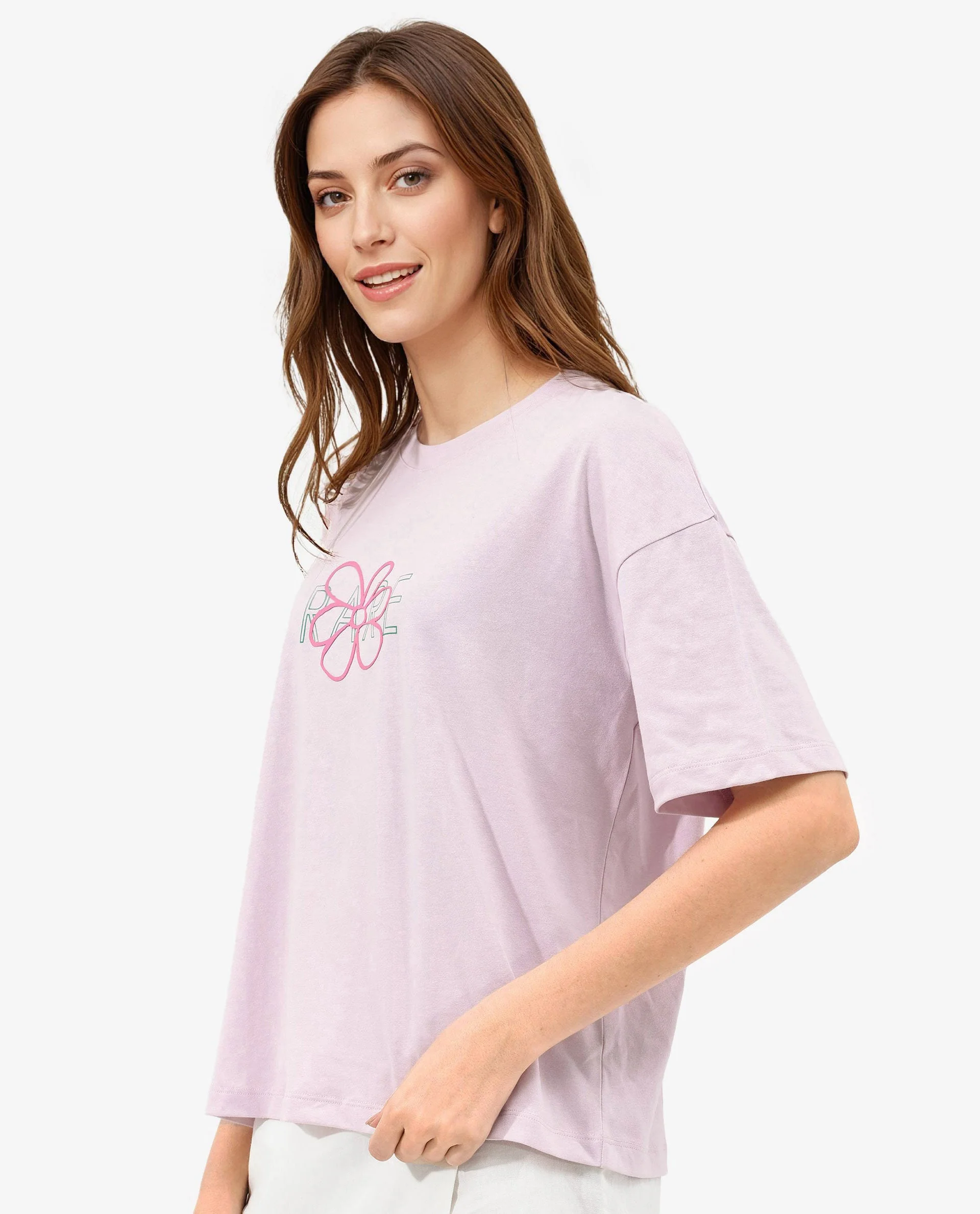 Rareism Women's Cotton Blend Crew Neck Graphic Print Boxy Fit T-Shirt - Image 4