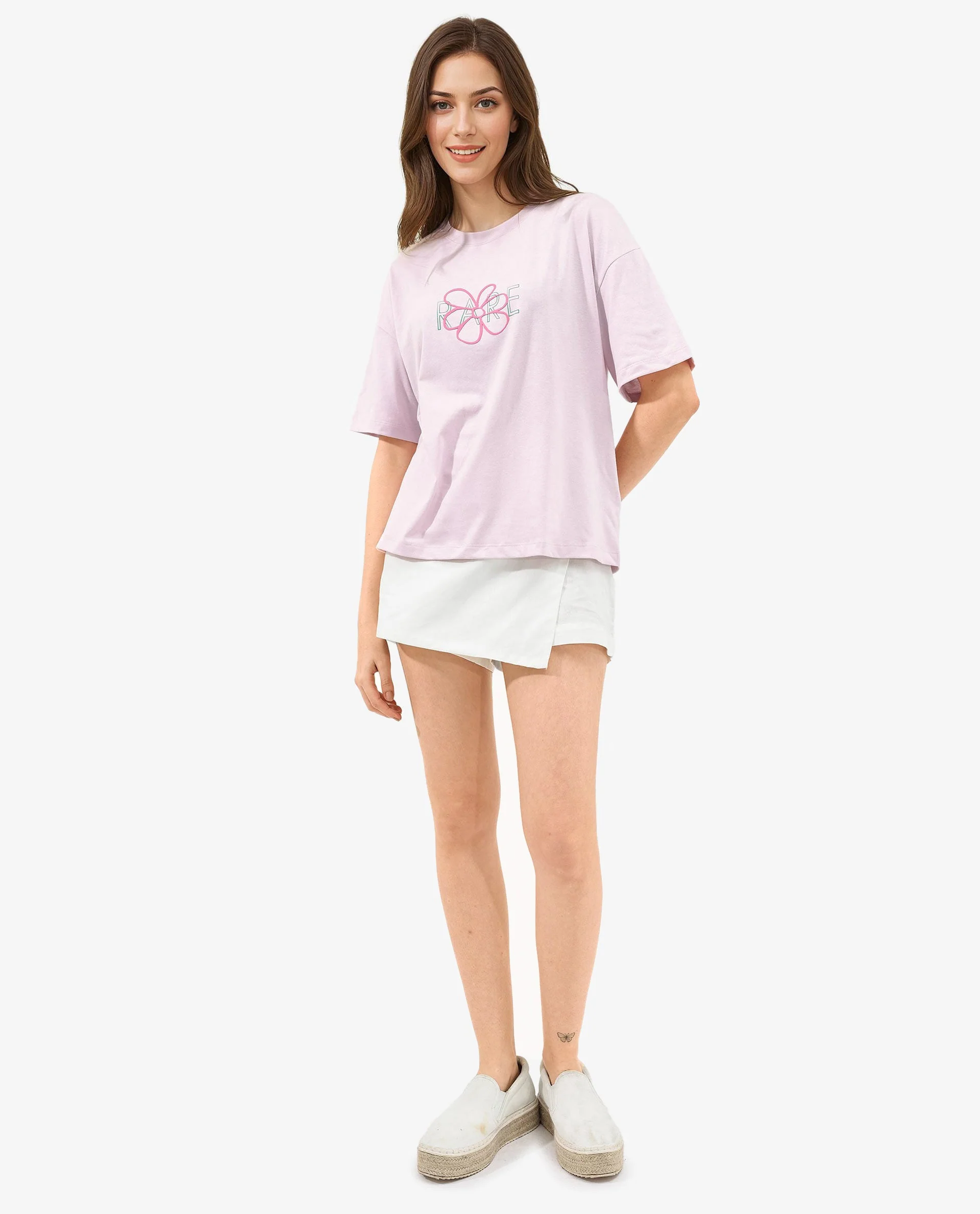 Rareism Women's Cotton Blend Crew Neck Graphic Print Boxy Fit T-Shirt - Image 6