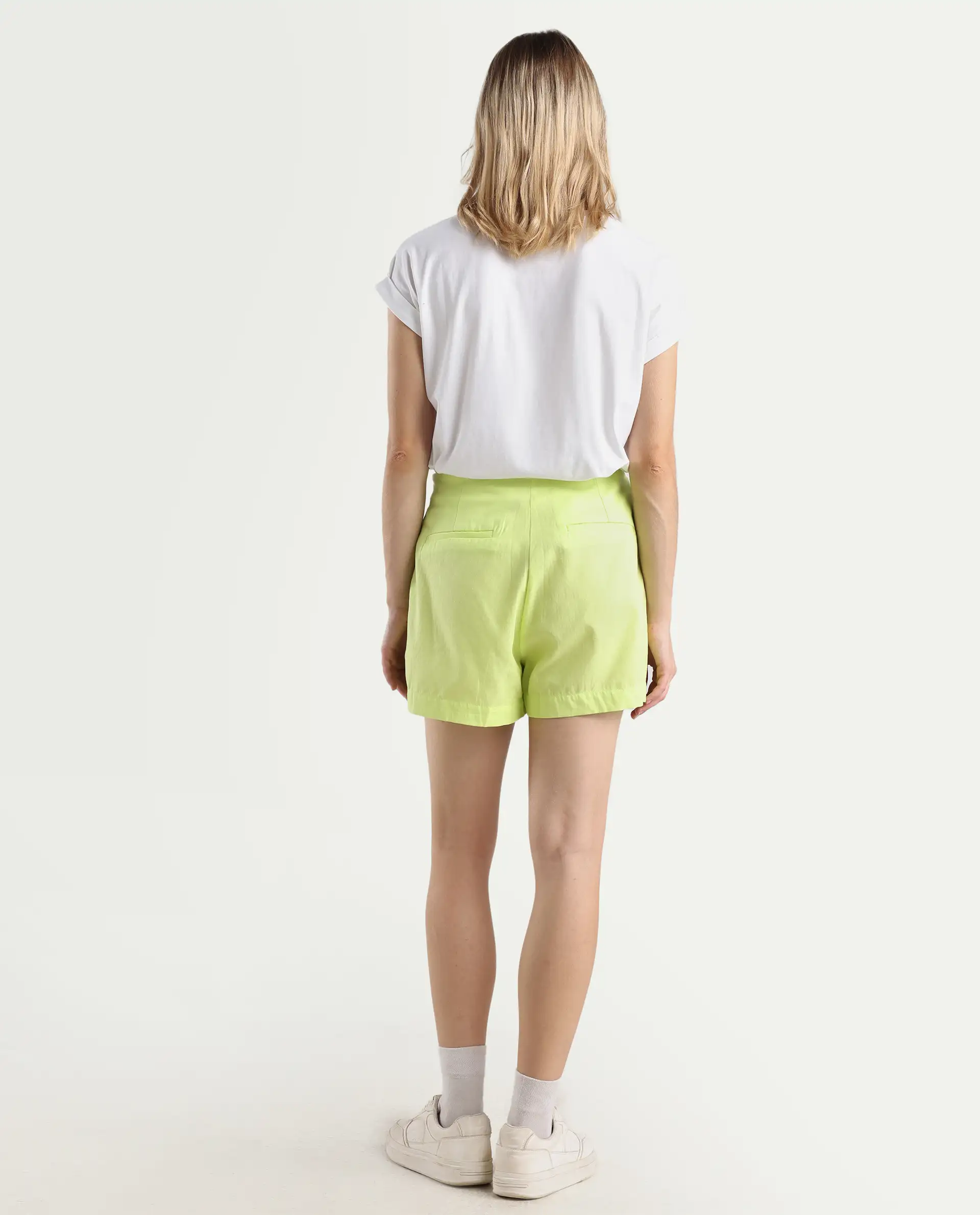 Rareism Women's Karine Flouroscent Green Cotton Plain Mini Regular Fit Skirt - Image 7