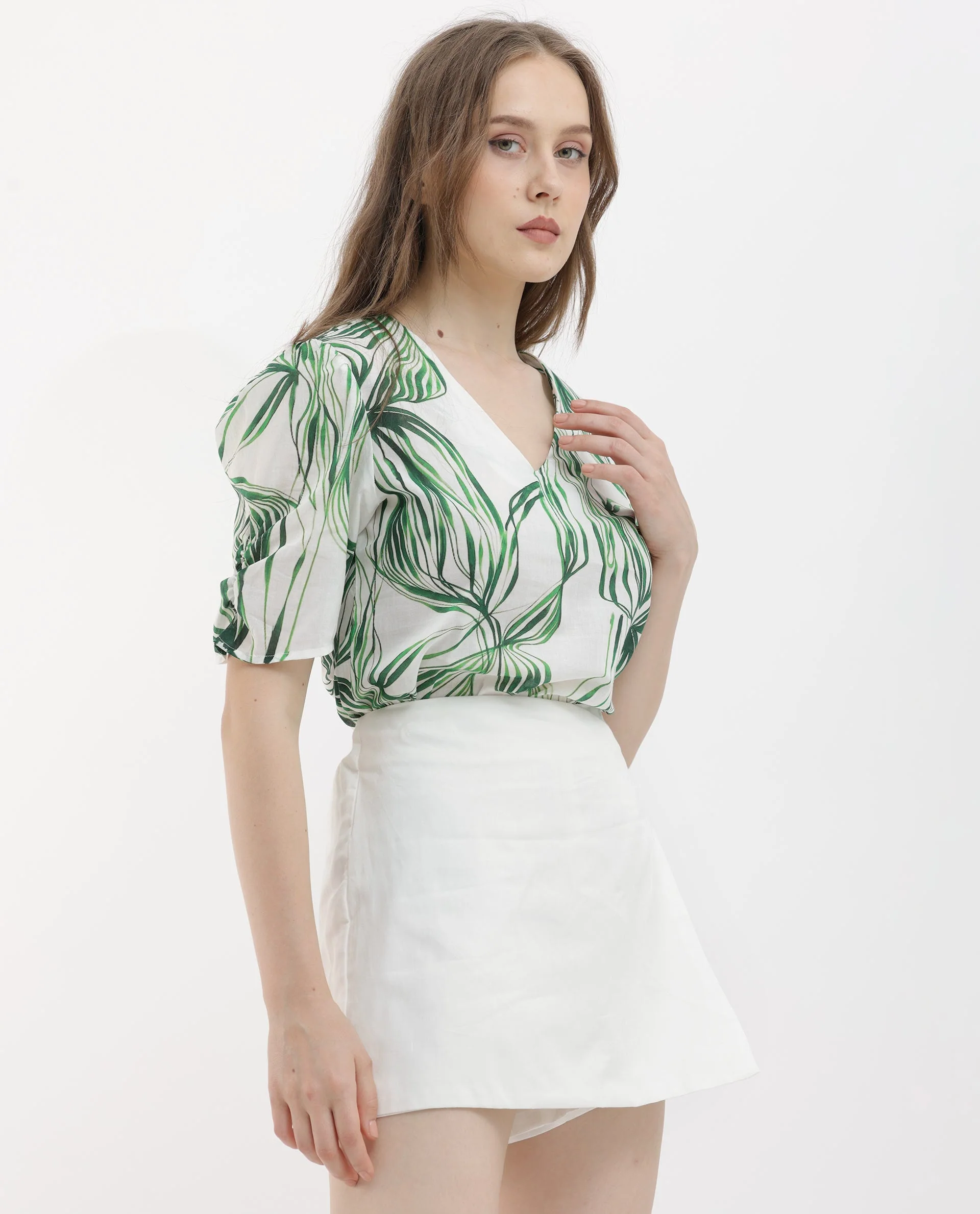 Rareism Women's Karine White Cotton Plain Mini Regular Fit Skirt - Image 12