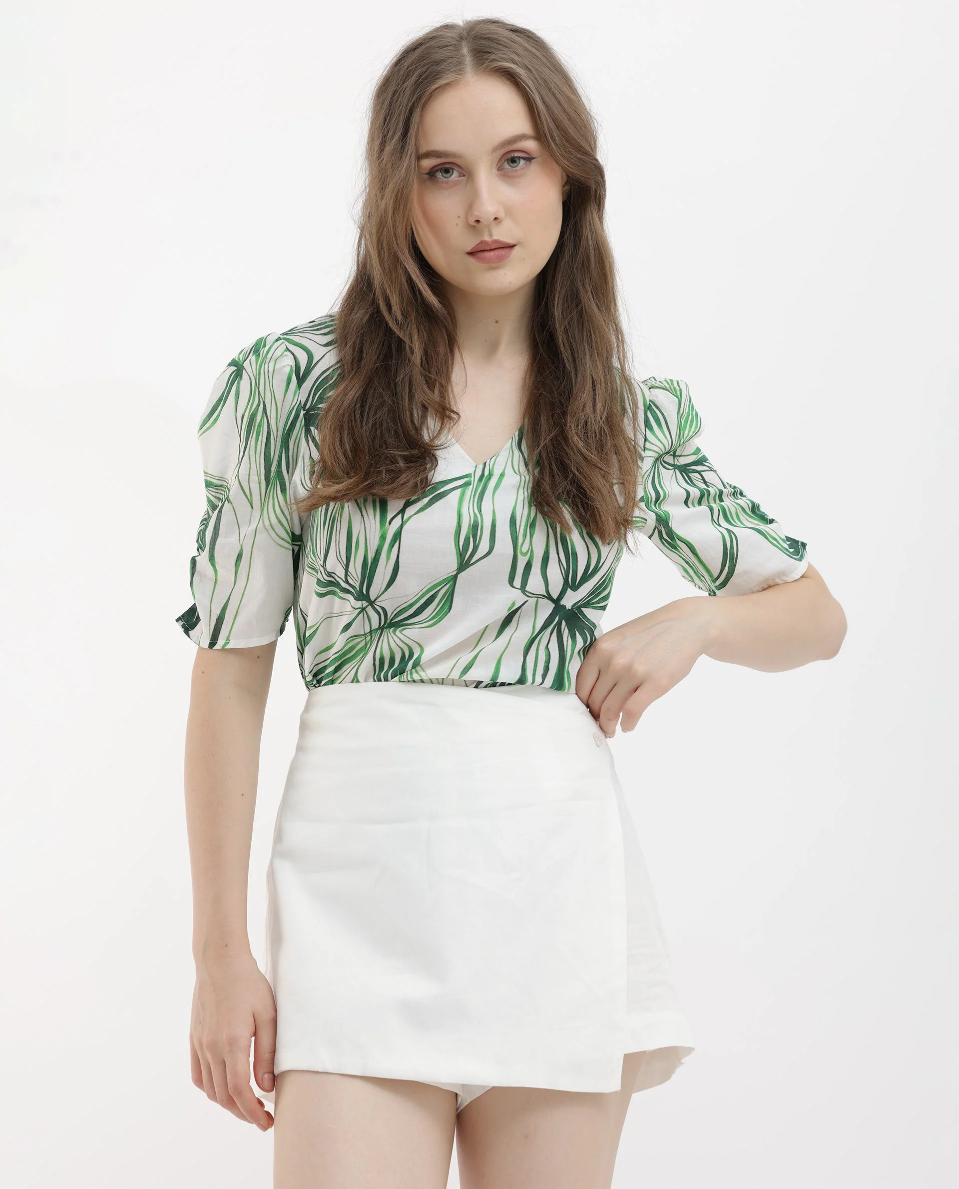 Rareism Women's Karine White Cotton Plain Mini Regular Fit Skirt - Image 4
