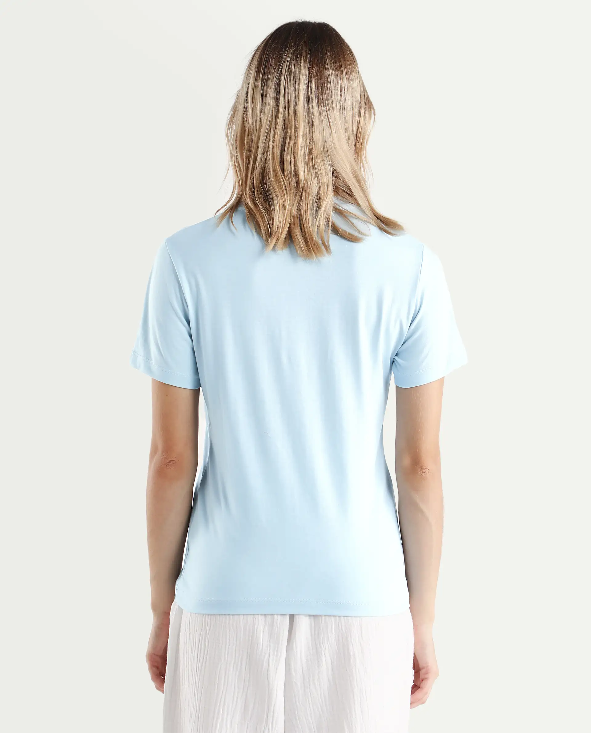 Rareism Women's Karlie Light Blue Cotton Crew Neck Graphic Print Regular Fit T-Shirt - Image 6