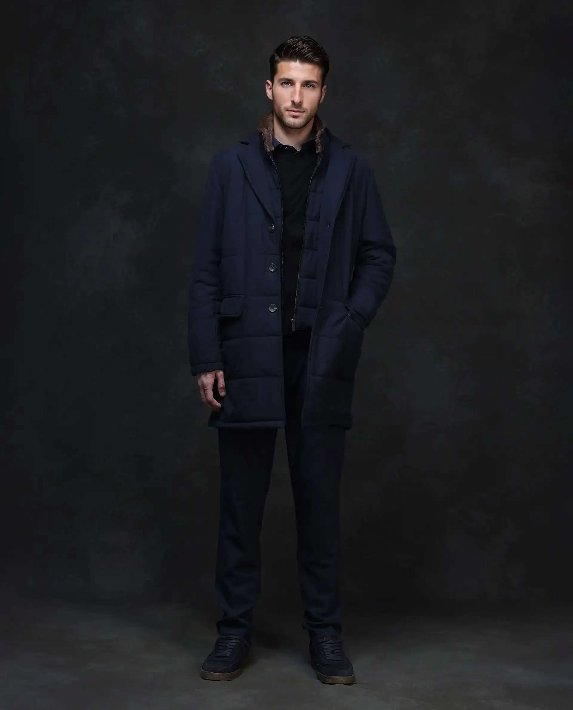 Rare Rabbit Men's Karlo Navy Polyester Plain Regular Fit Full Sleeve High Neck Jacket - Image 2