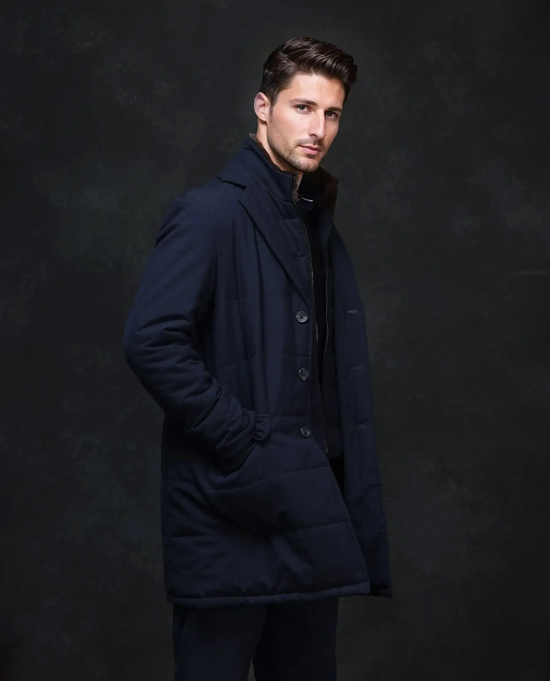 Rare Rabbit Men's Karlo Navy Polyester Plain Regular Fit Full Sleeve High Neck Jacket - Image 4