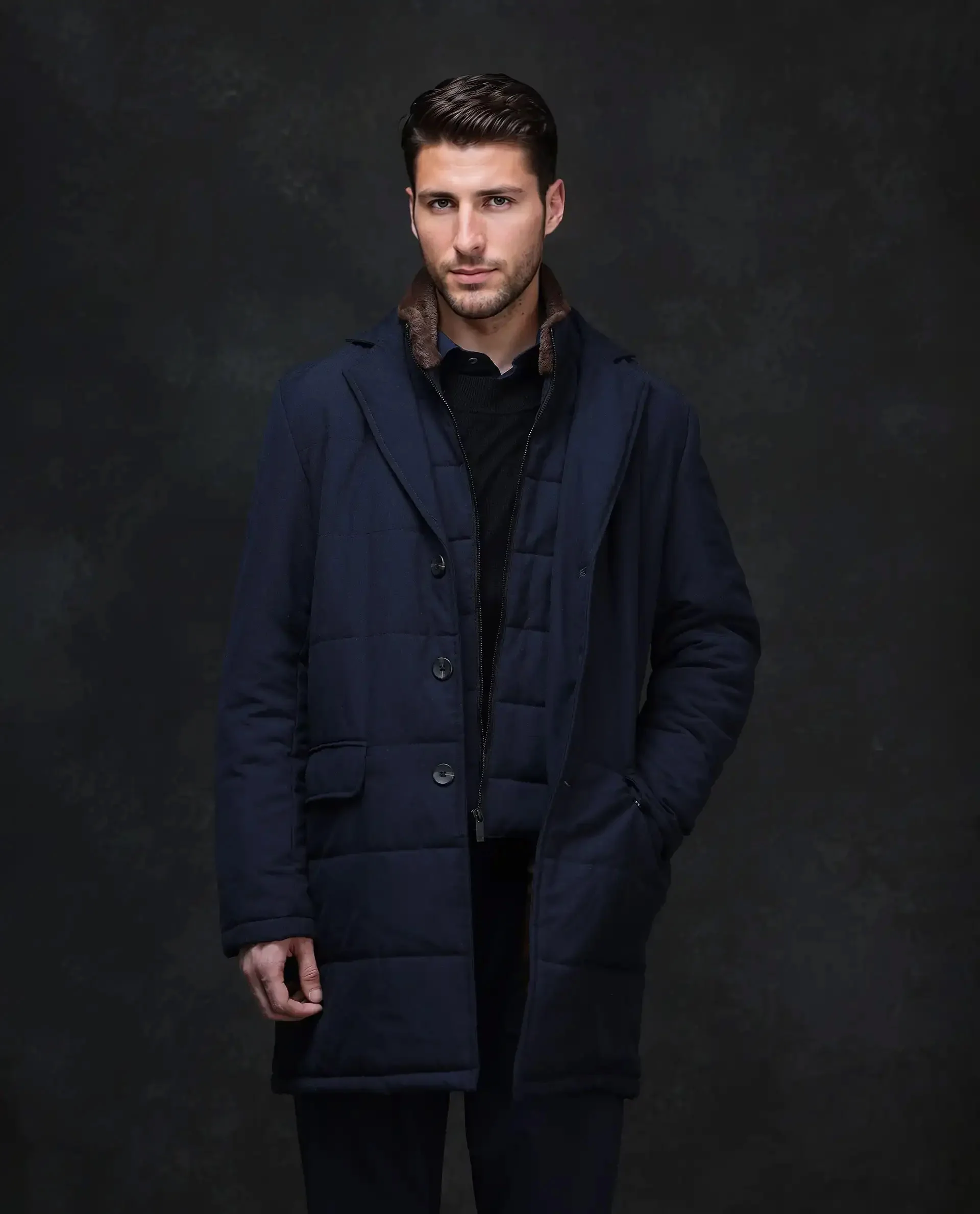 Rare Rabbit Men's Karlo Navy Polyester Plain Regular Fit Full Sleeve High Neck Jacket - Image 7