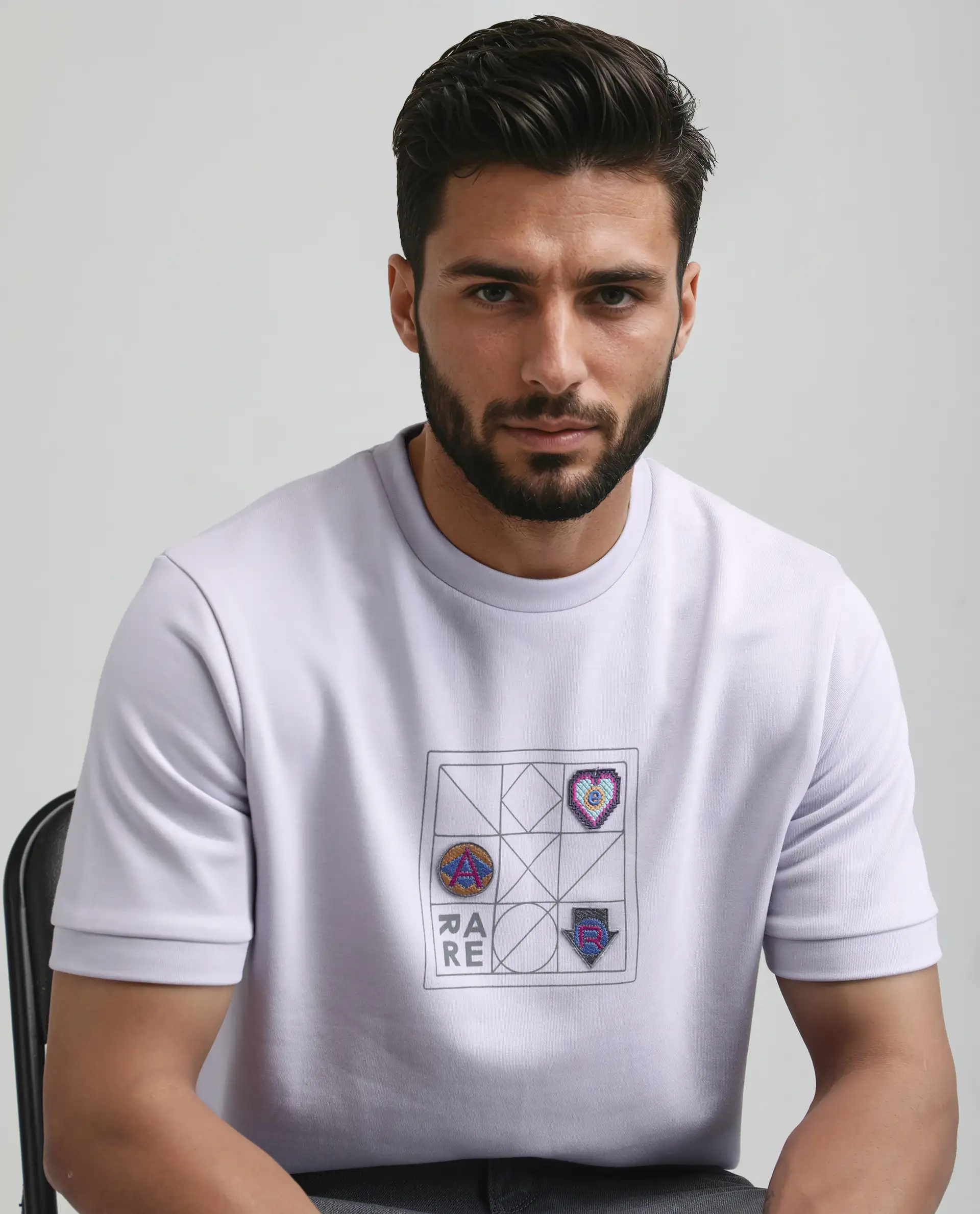 Rare Rabbit Men's Kart Light Purple Cotton Blend Graphic Print Relaxed Fit Half Sleeve Crew Neck T-Shirt