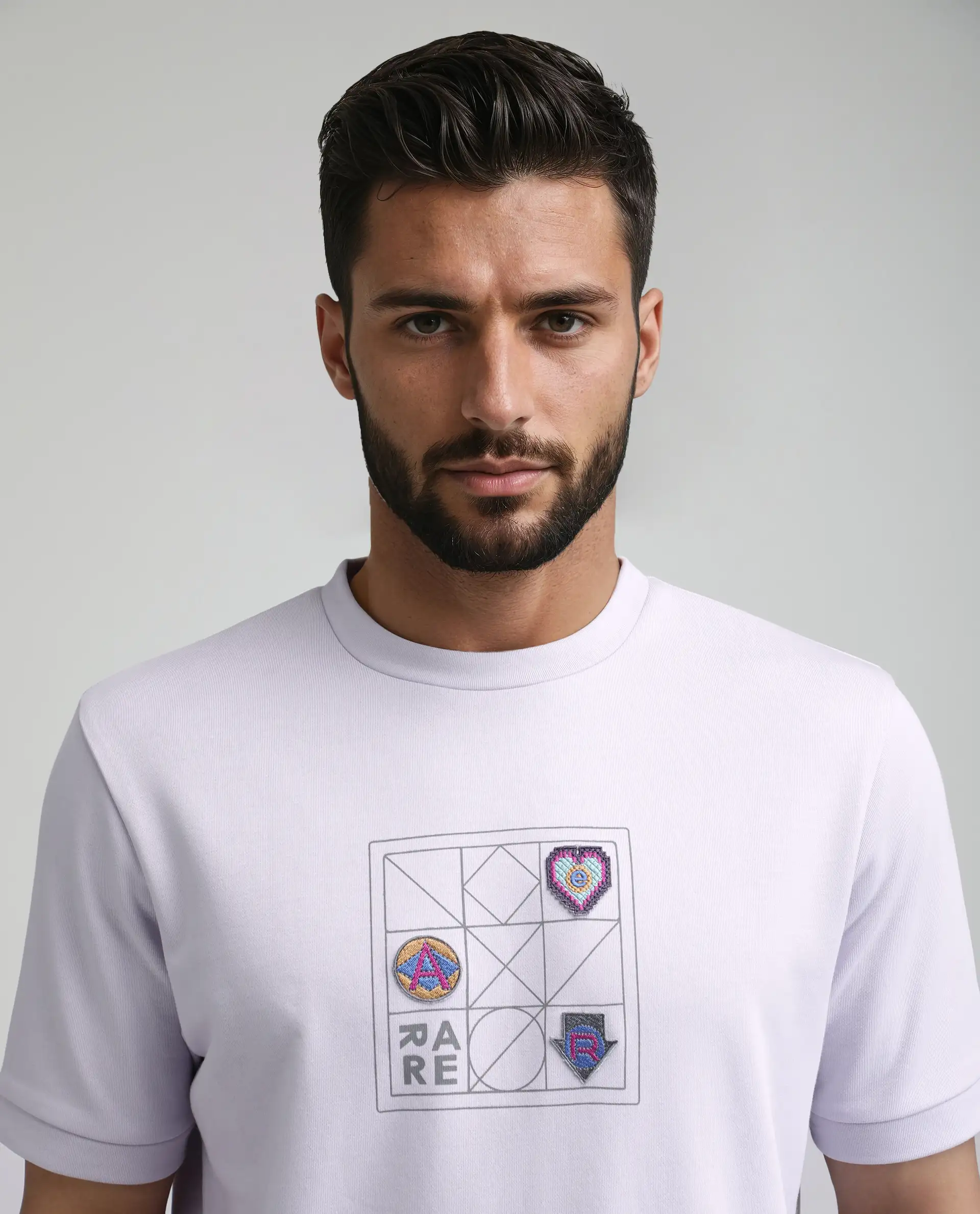 Rare Rabbit Men's Kart Light Purple Cotton Blend Graphic Print Relaxed Fit Half Sleeve Crew Neck T-Shirt - Image 3