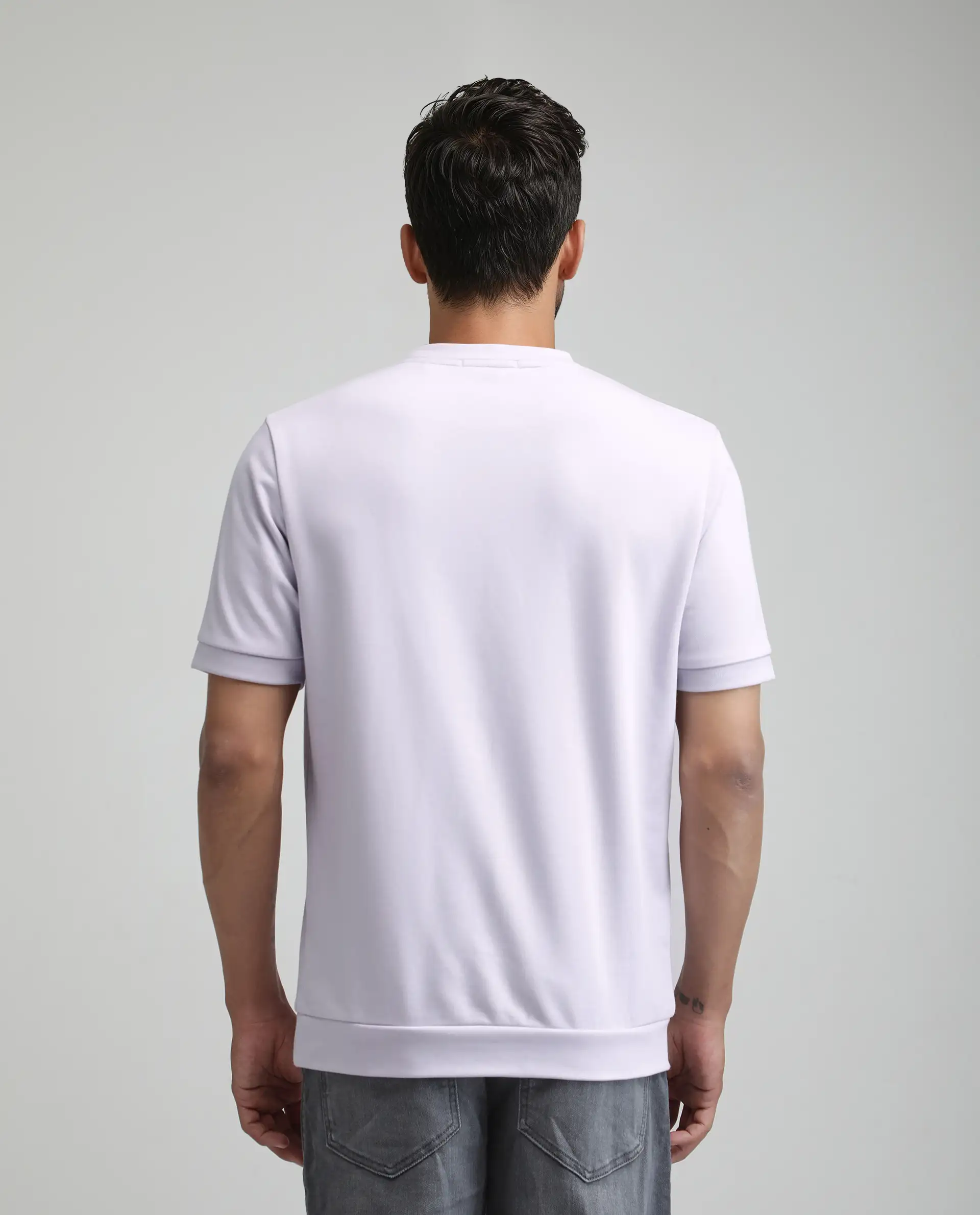 Rare Rabbit Men's Kart Light Purple Cotton Blend Graphic Print Relaxed Fit Half Sleeve Crew Neck T-Shirt - Image 7