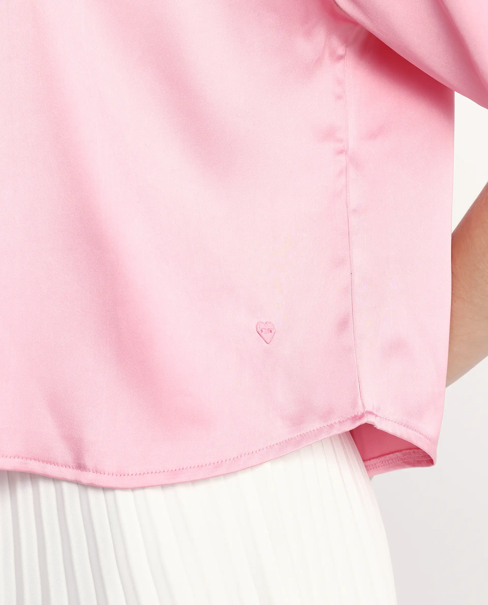 Rareism Women's Karuno Light Pink Satin Blend Ribbed Collar Plain Boxy Fit Top - Image 5