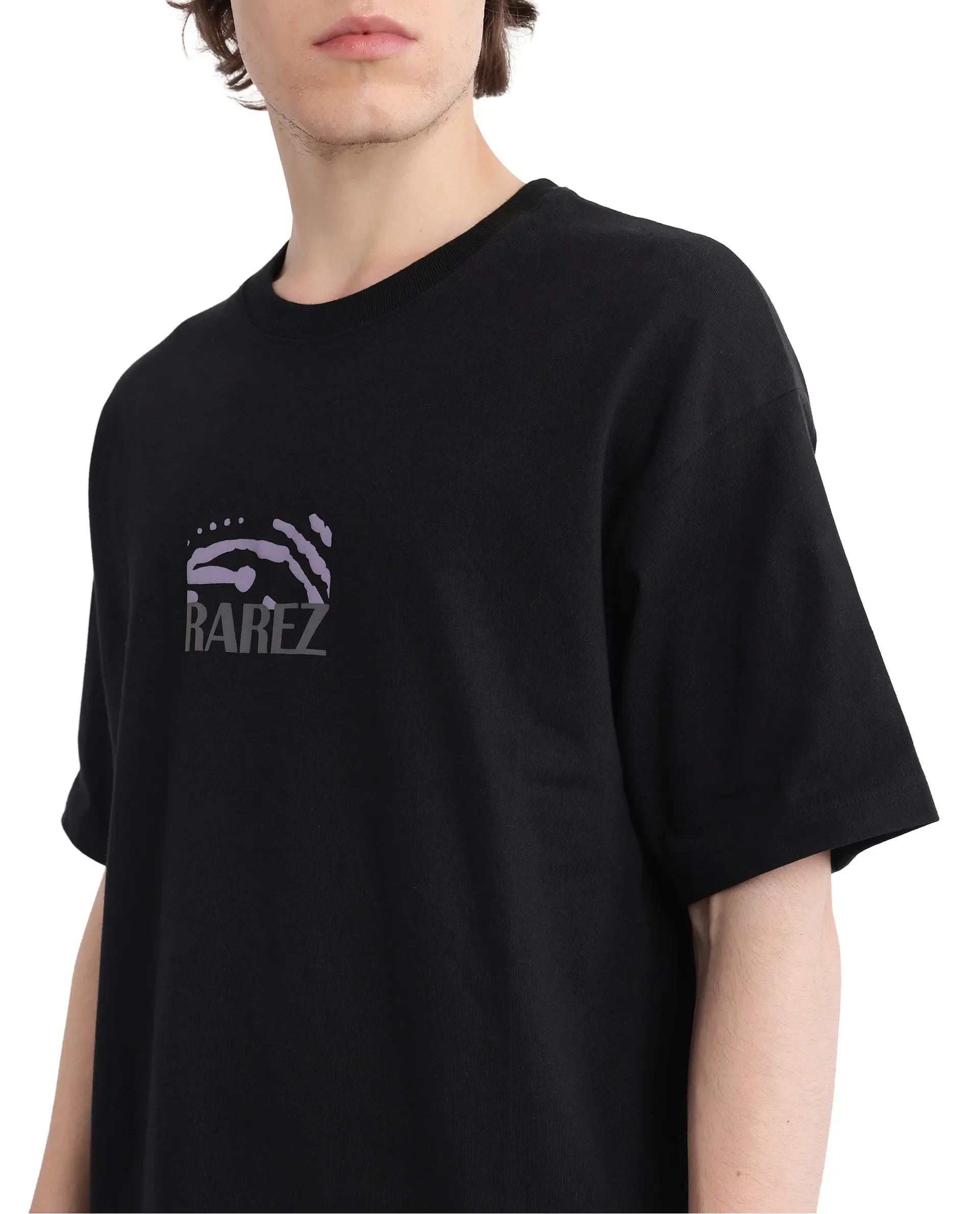 Rare Rabbit Men's Karwo Black Cotton Graphic Print Oversized Fit Half Sleeve Crew Neck T-Shirt - Image 3