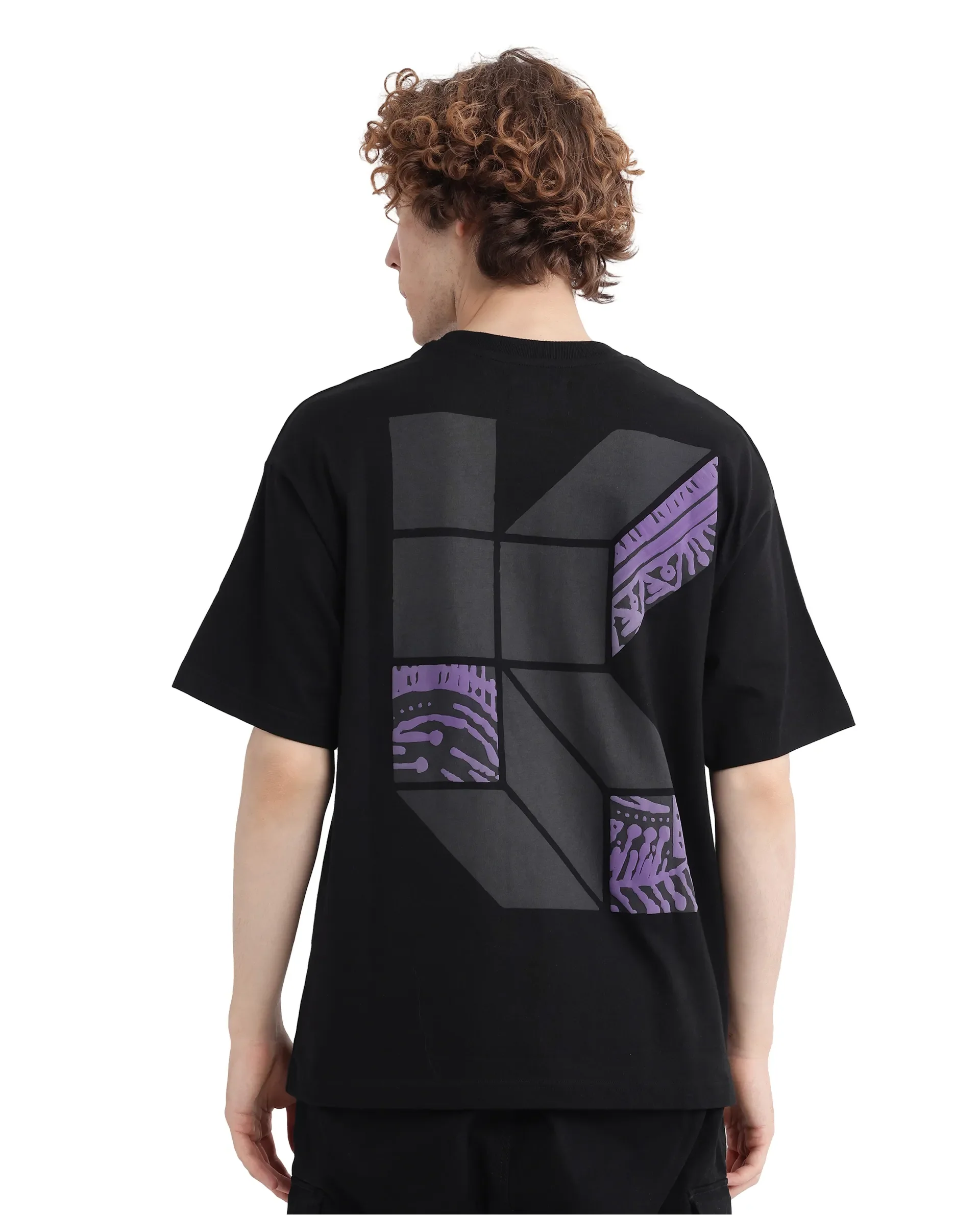 Rare Rabbit Men's Karwo Black Cotton Graphic Print Oversized Fit Half Sleeve Crew Neck T-Shirt - Image 4