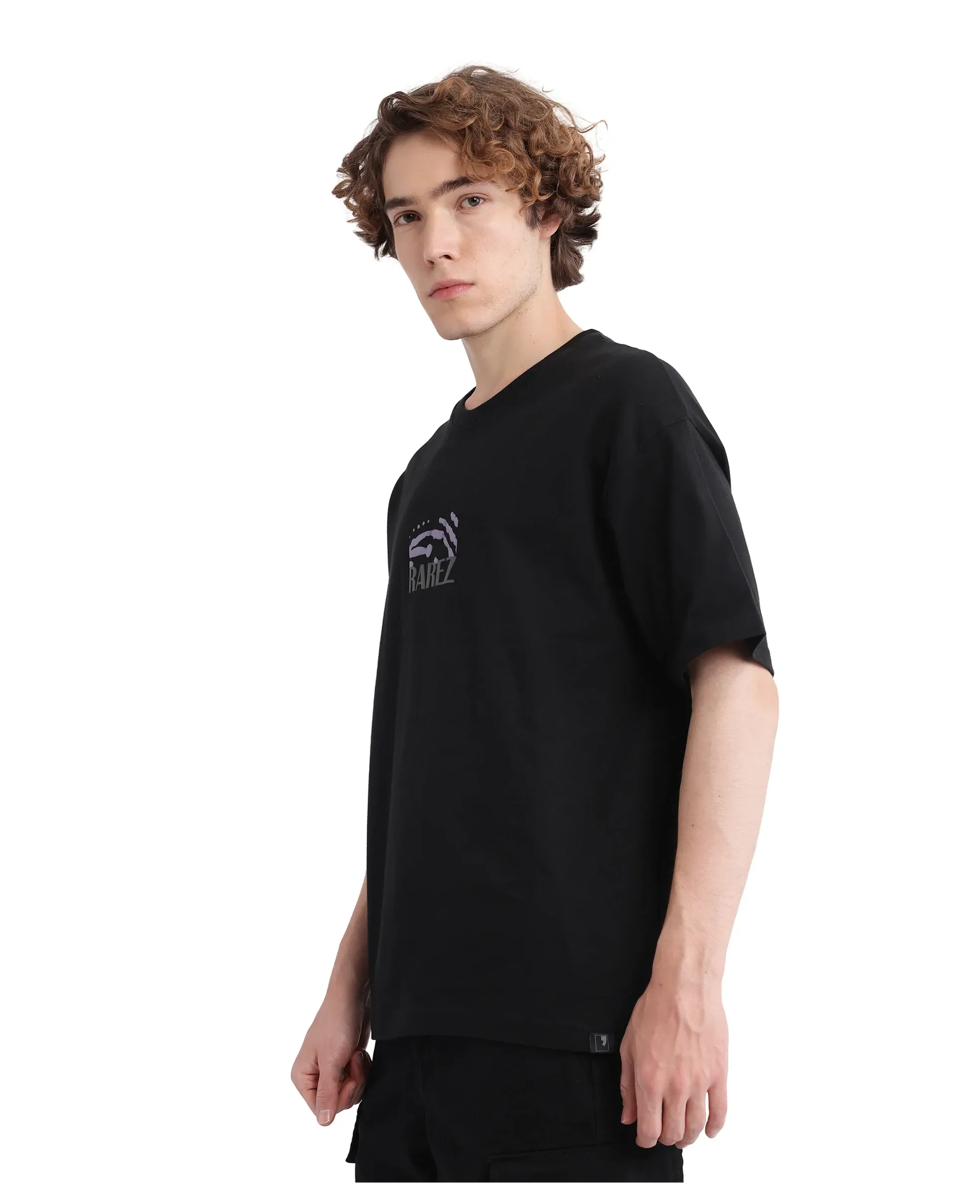 Rare Rabbit Men's Karwo Black Cotton Graphic Print Oversized Fit Half Sleeve Crew Neck T-Shirt - Image 6