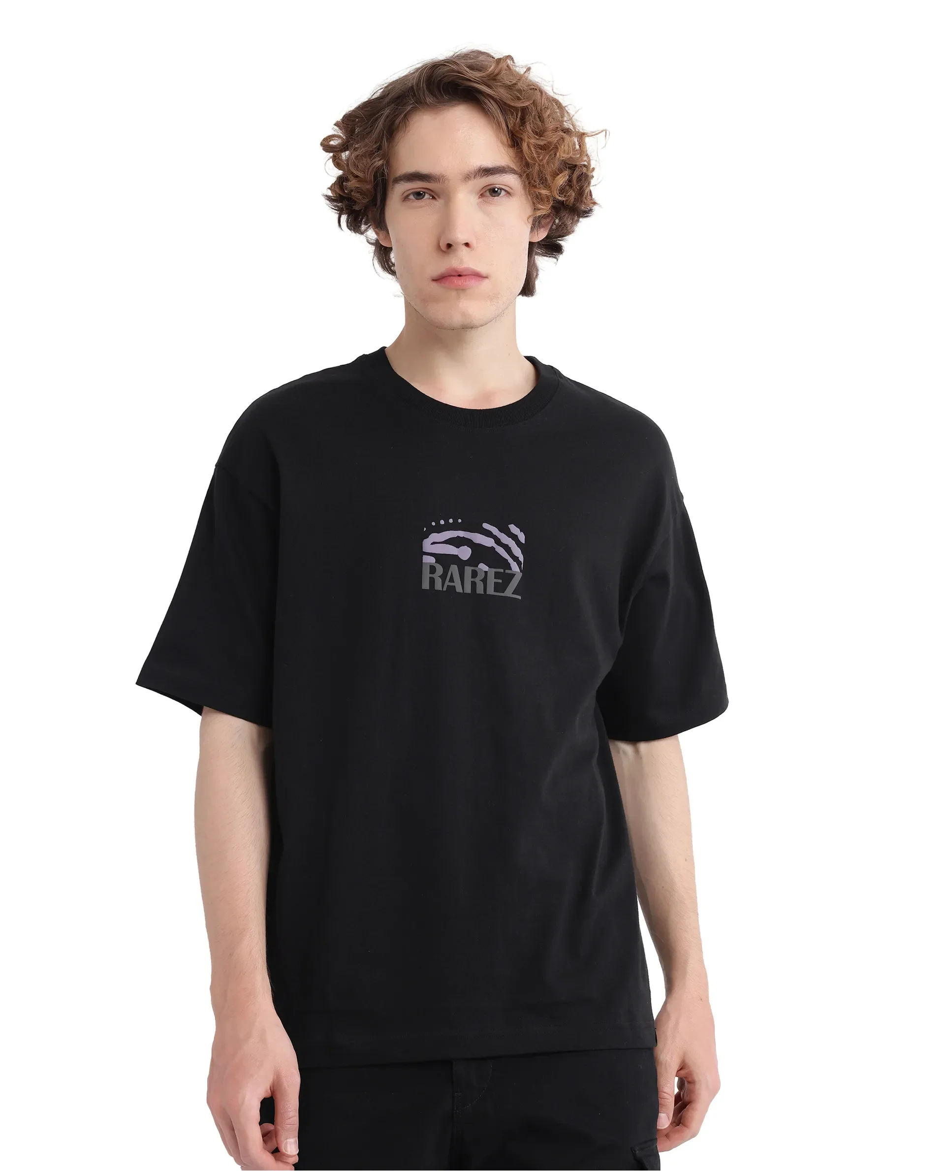 Rare Rabbit Men's Karwo Black Cotton Graphic Print Oversized Fit Half Sleeve Crew Neck T-Shirt - Image 8