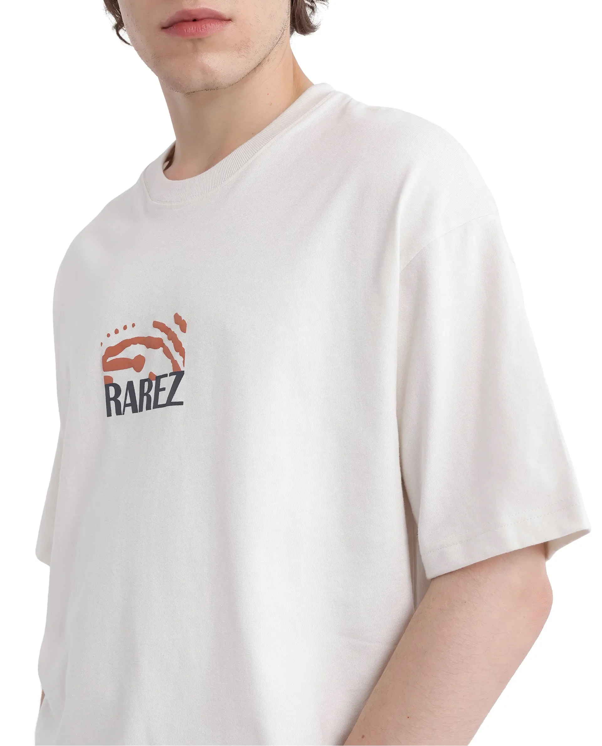 Rare Rabbit Men's Karwo Off White Cotton Graphic Print Oversized Fit Half Sleeve Crew Neck T-Shirt - Image 3