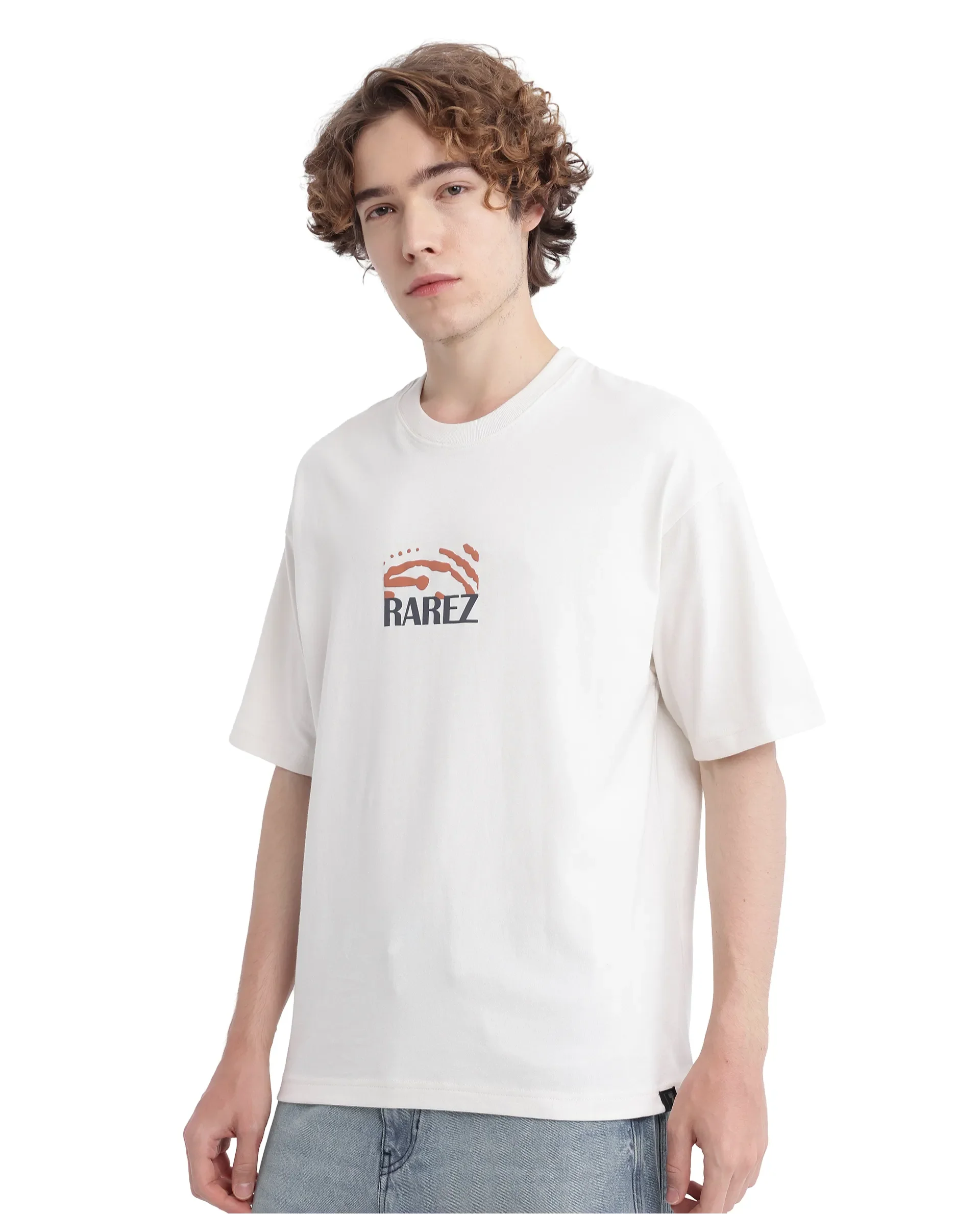 Rare Rabbit Men's Karwo Off White Cotton Graphic Print Oversized Fit Half Sleeve Crew Neck T-Shirt - Image 6