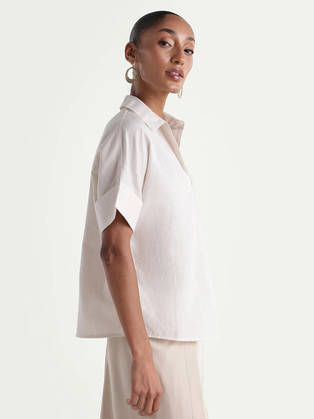 Rareism Women's Kasa Beige Cotton Blend Johnny Collar Regular Plain Top - Image 6