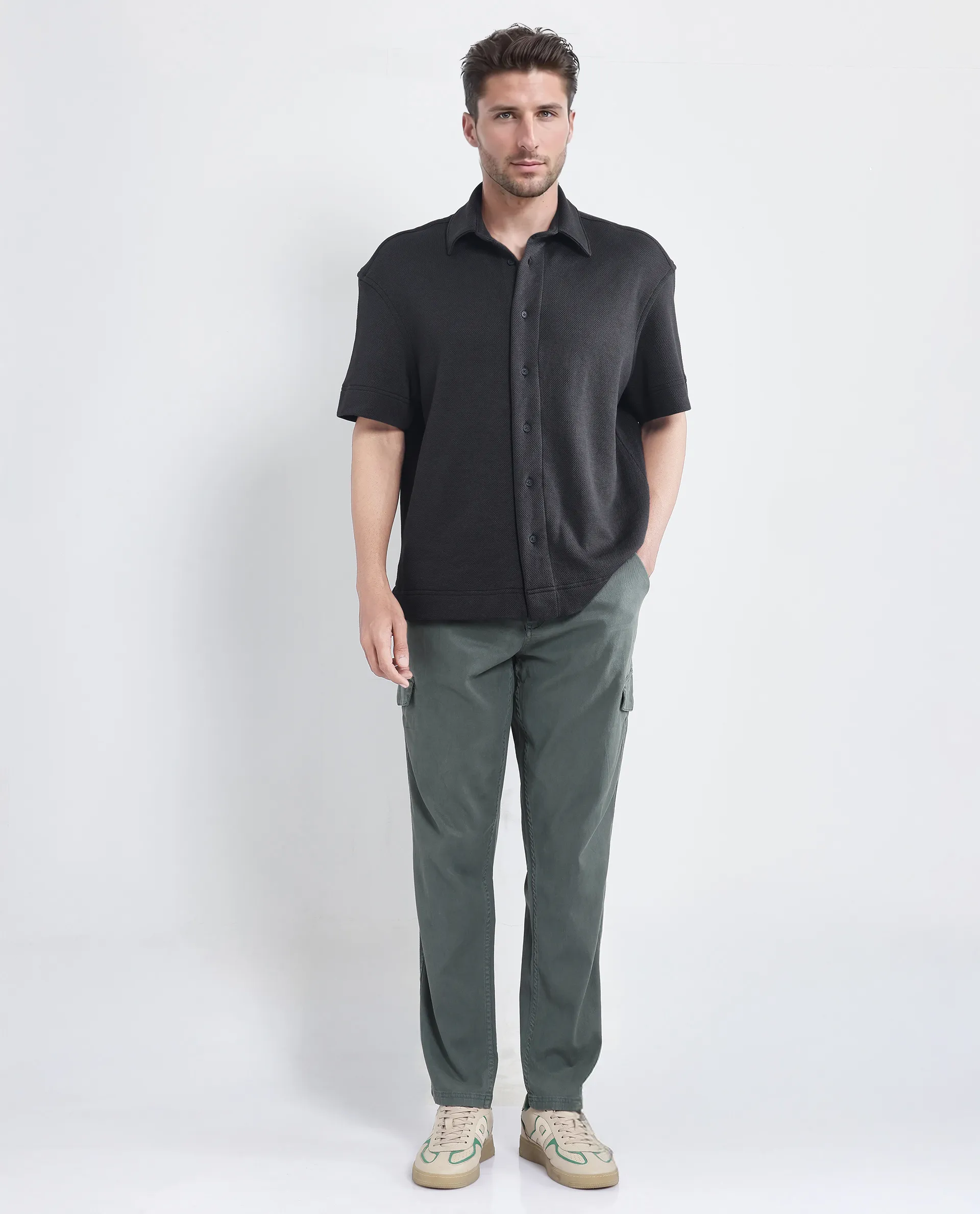 Rare Rabbit Men's Kash Black Viscose Plain Boxy Fit Half Sleeve Collared Shirt - Image 3