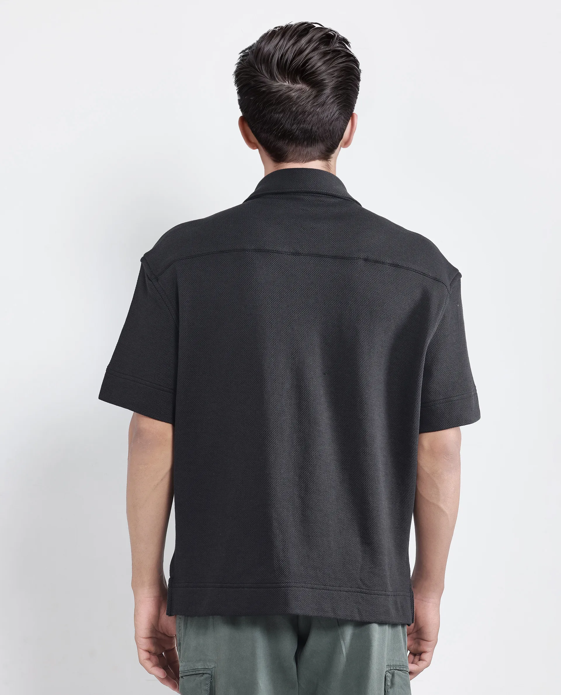 Rare Rabbit Men's Kash Black Viscose Plain Boxy Fit Half Sleeve Collared Shirt - Image 5