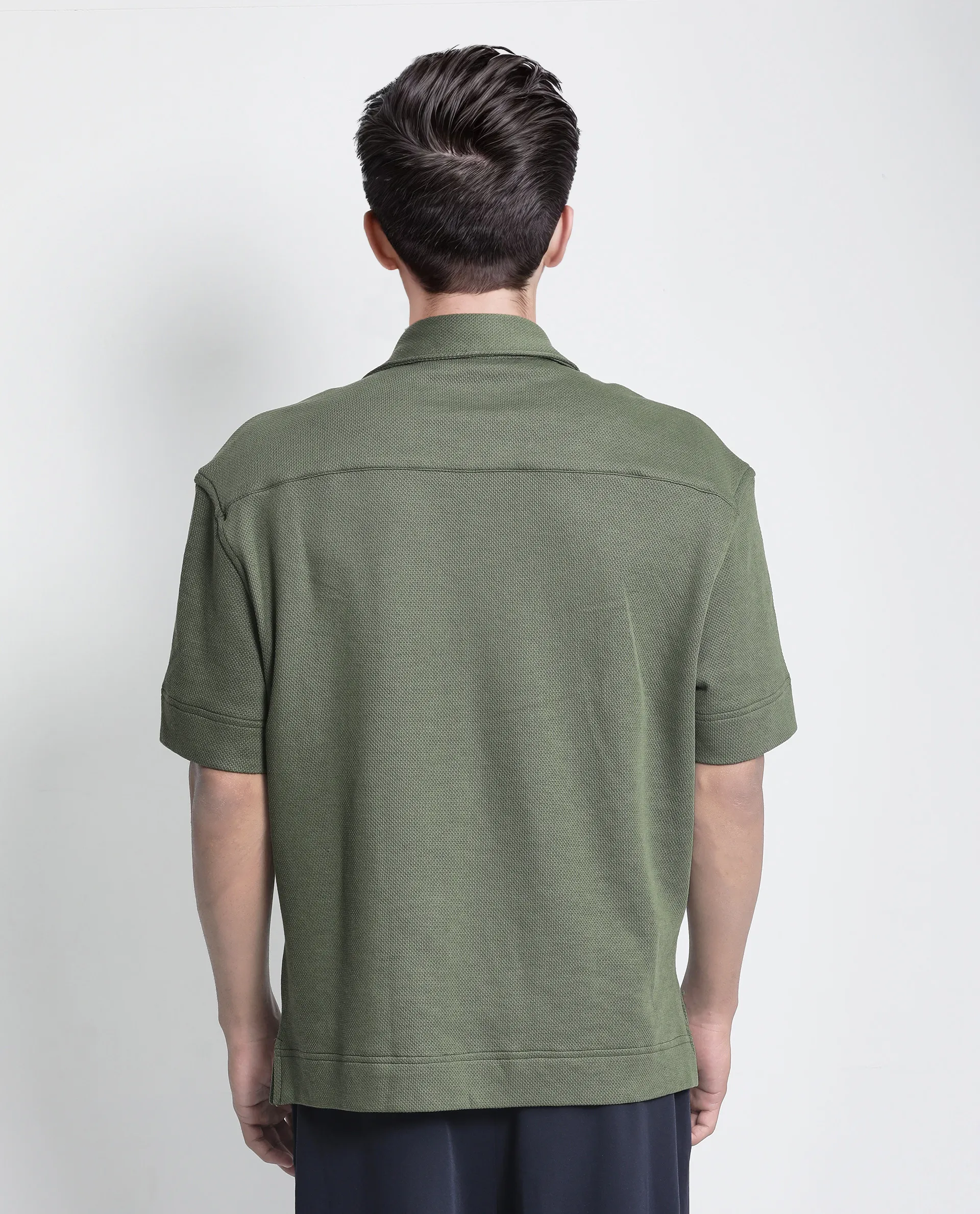 Rare Rabbit Men's Kash Dark Green Viscose Plain Boxy Fit Half Sleeve Collared Shirt - Image 4