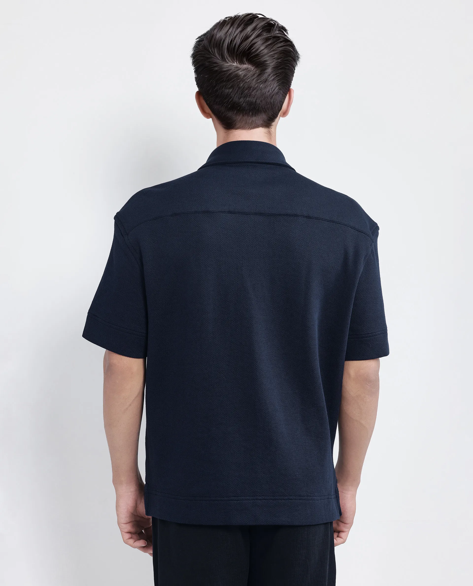 Rare Rabbit Men's Kash Navy Viscose Plain Boxy Fit Half Sleeve Collared Shirt - Image 5
