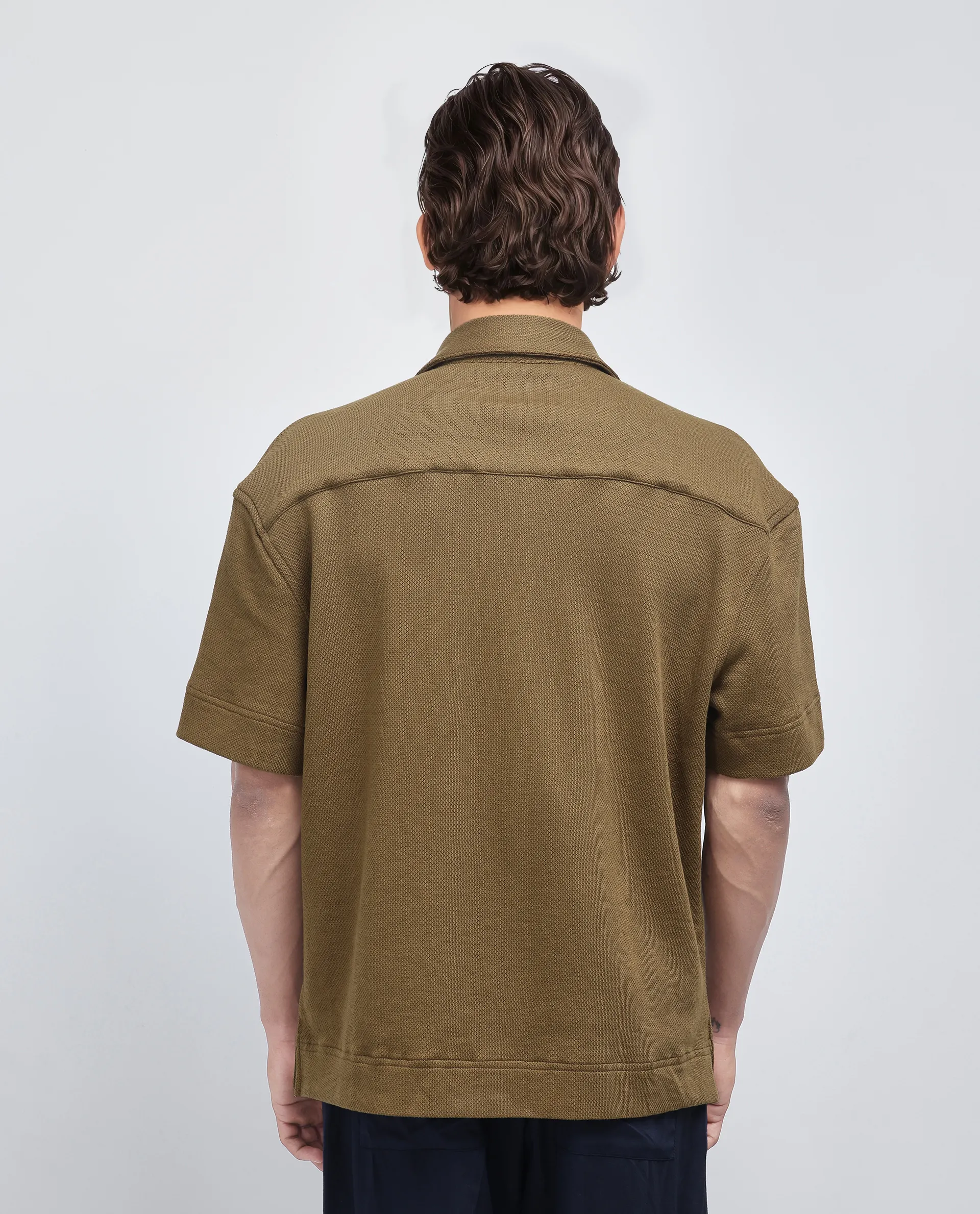 Rare Rabbit Men's Kash Olive Viscose Plain Boxy Fit Half Sleeve Collared Shirt - Image 5